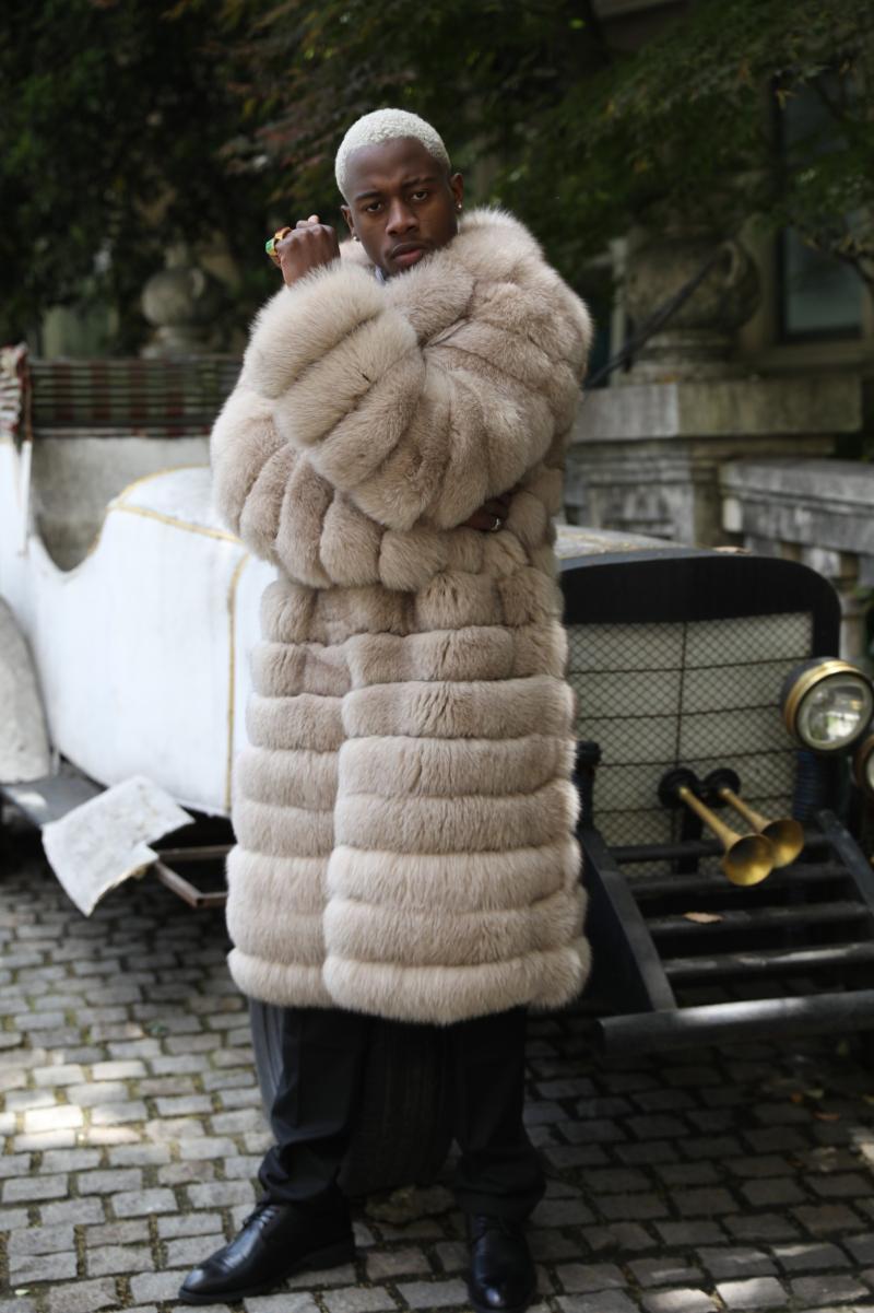 Men's Long Solid Color Fox Fur Coat Keeps Warm And Fashionable - Janefur