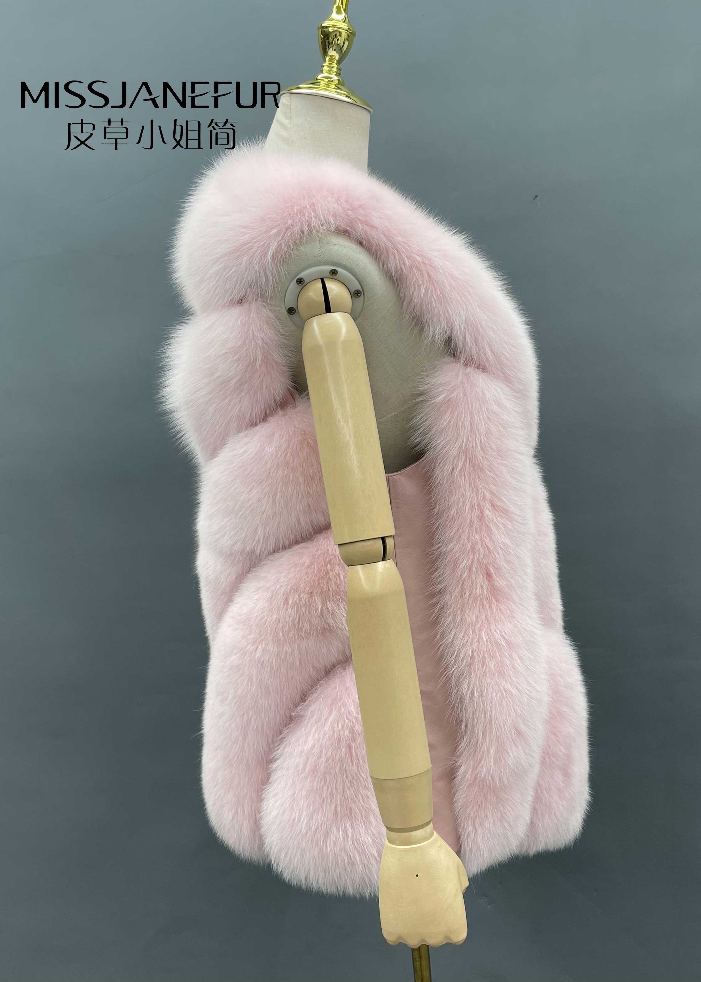Missjanefur Womens Pink Fashion Fox Fur Gilets - Janefur