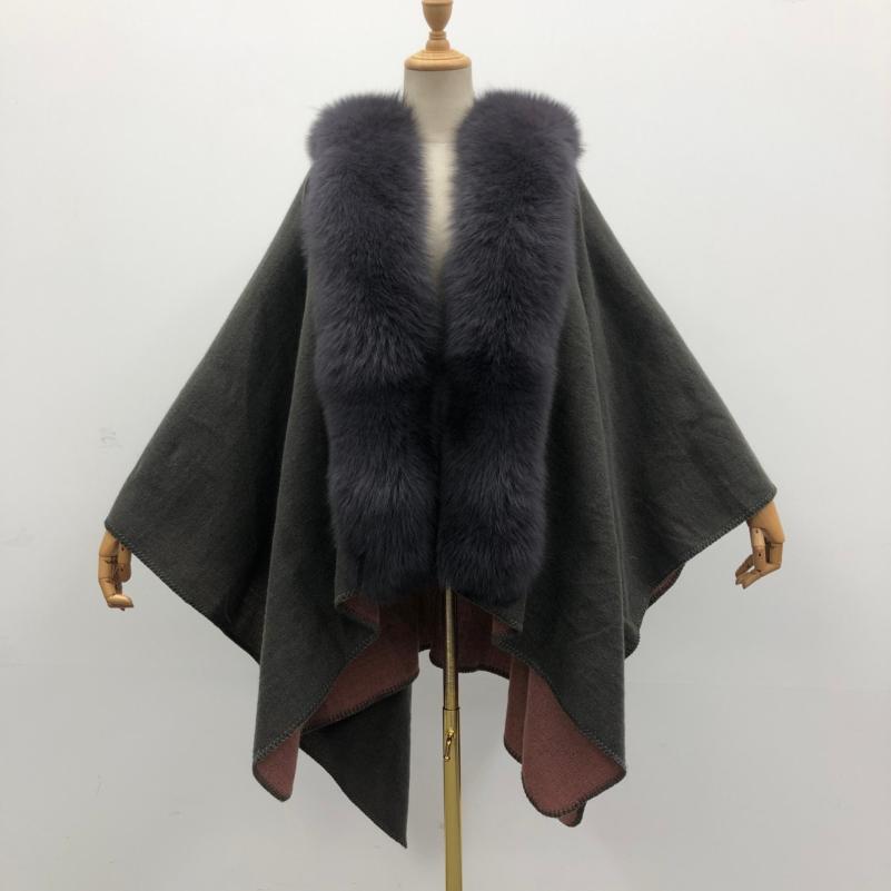 Red Fox Blue Fox Placket Fur Shawl - Janefur