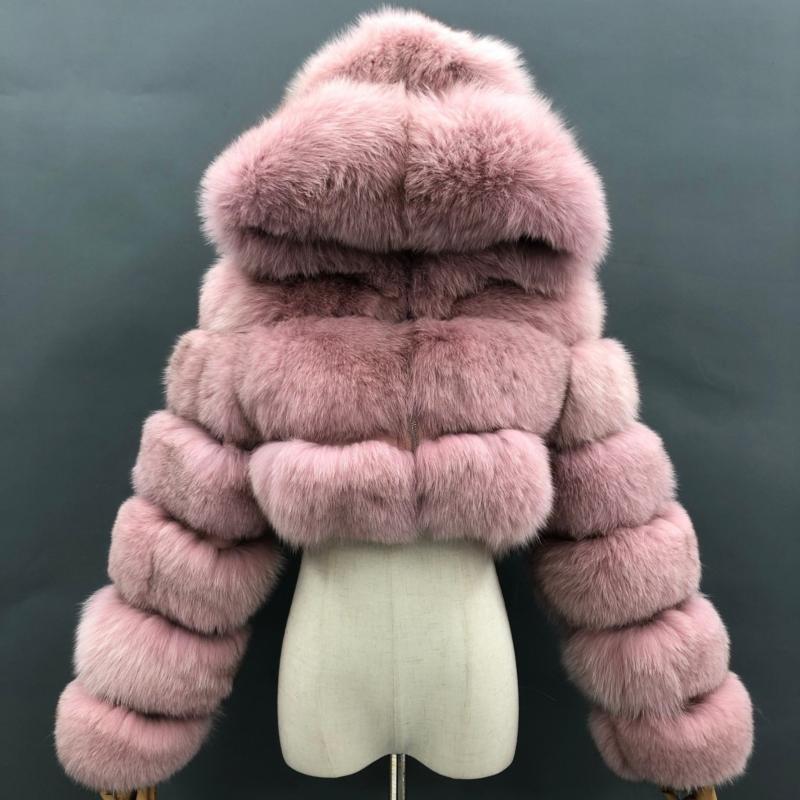 Fashion Short Genuine Fox Fur Coat Women's Winter Hooded Jacket - Janefur