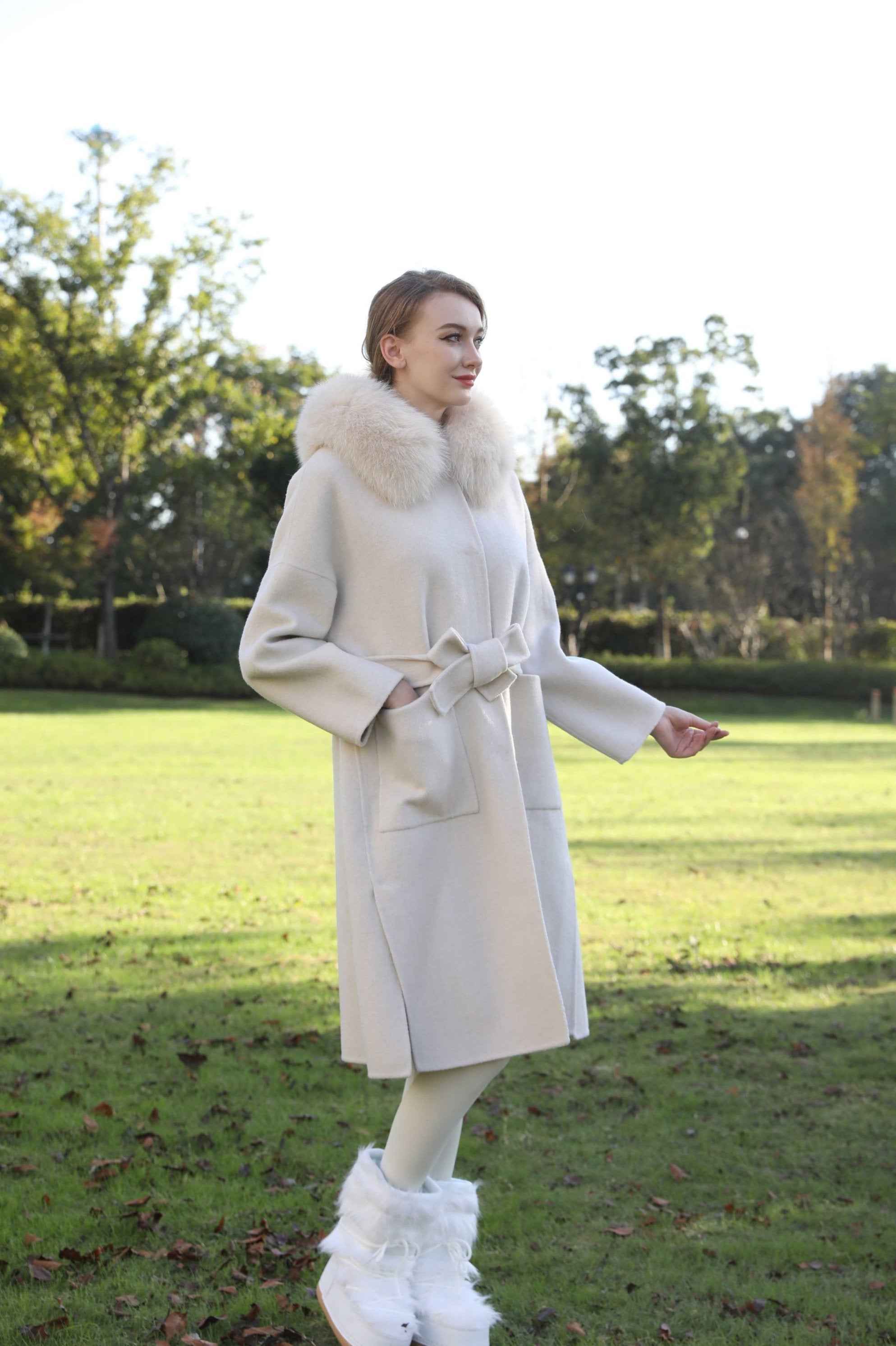 Women's Winter Fashion Hooded Double Sided Cashmere Long Coat - Janefur