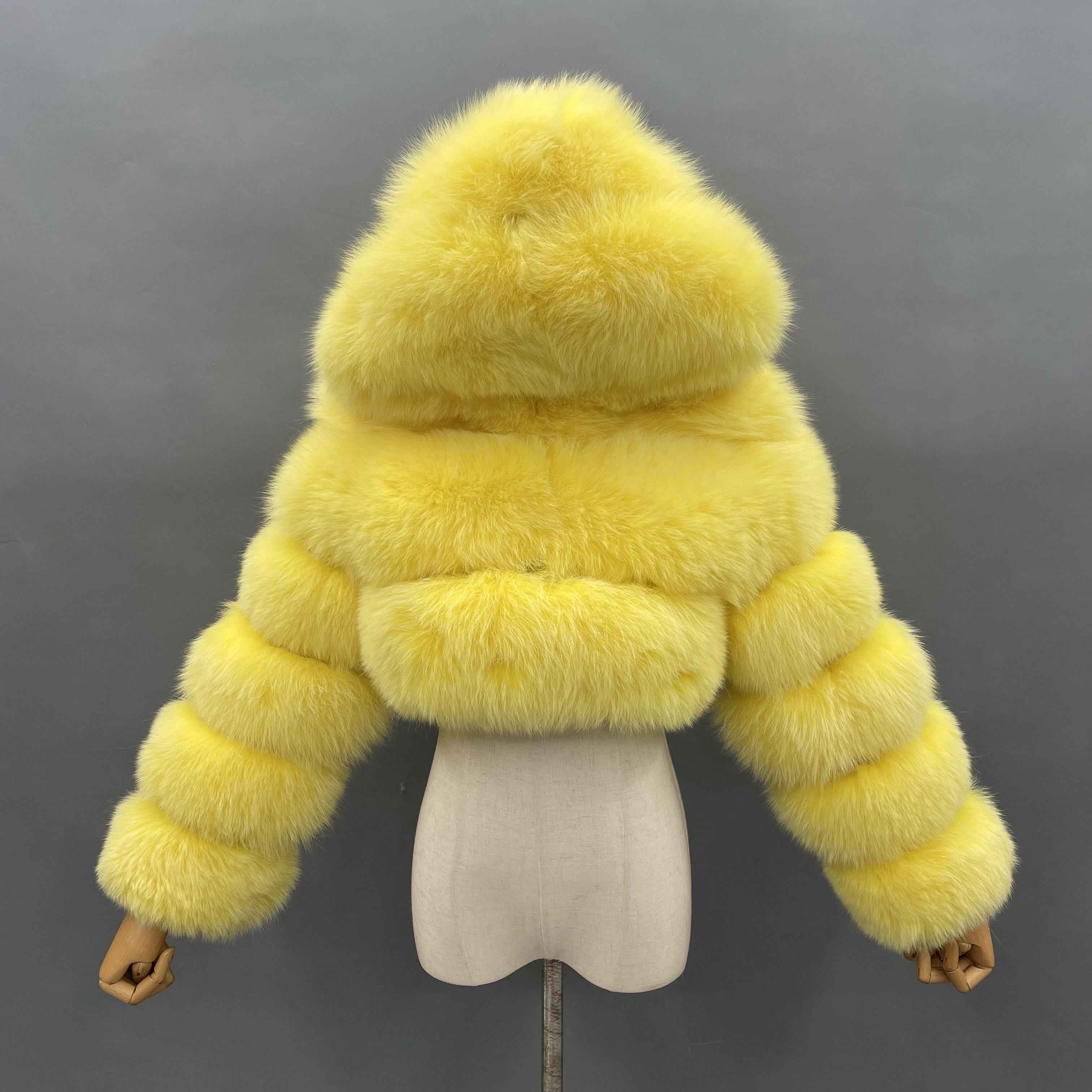 New Women's Winter Rainbow Fox Fur Hooded Coat - Janefur