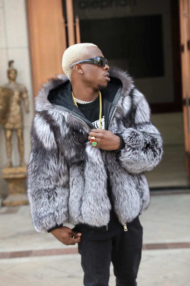 Coat With Ribbed Hem and Cuffs Hooded Made Of Fox Fur - Janefur