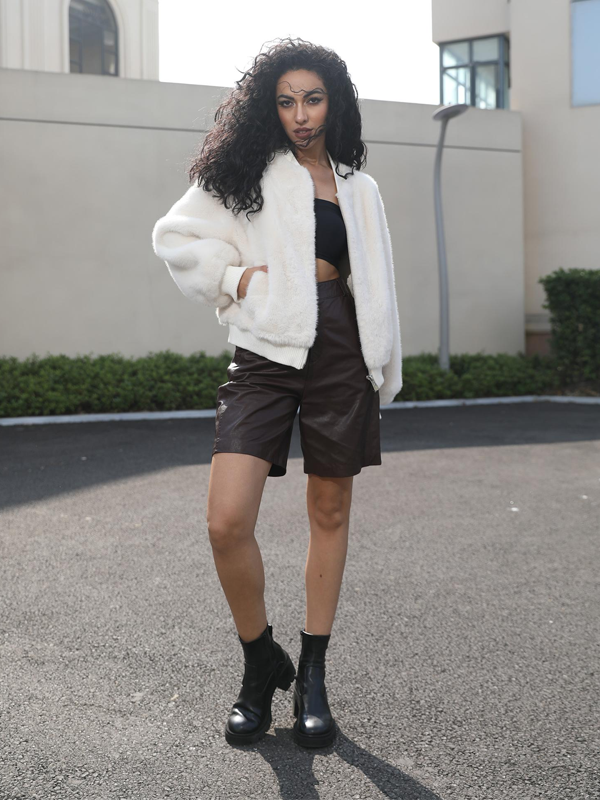 Eco-Friendly Faux Mink Fur Women's Fashion Ribbed Cuff Short Jacket - Janefur