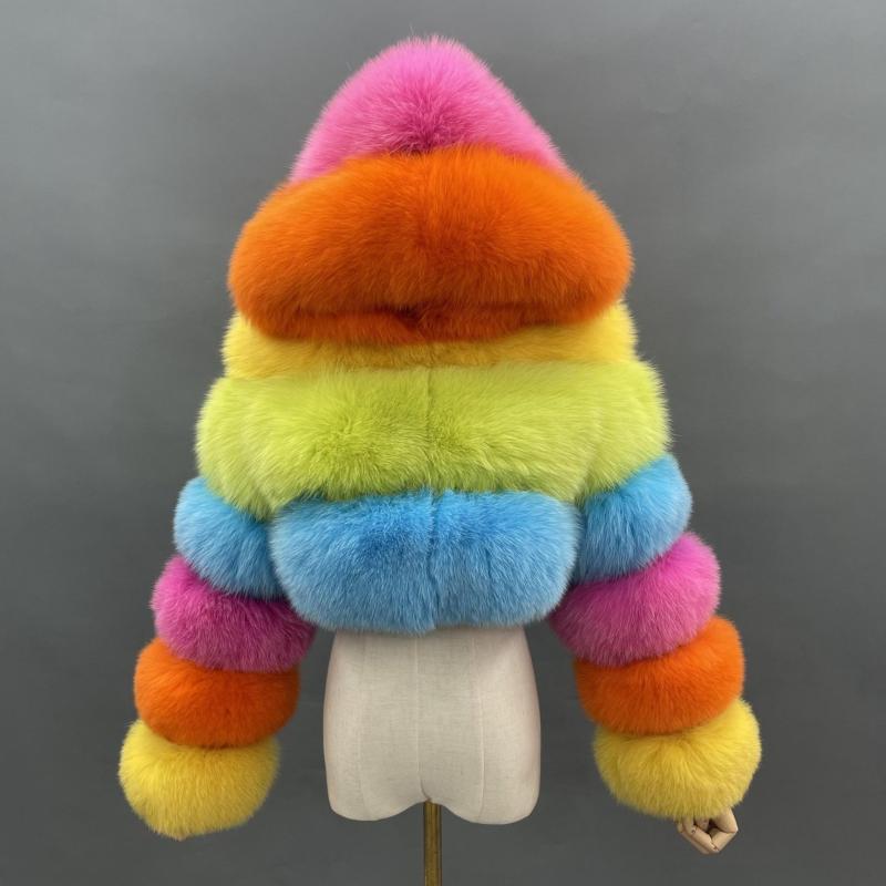 Fashion Short Genuine Fox Fur Coat Women's Winter Hooded Jacket - Janefur
