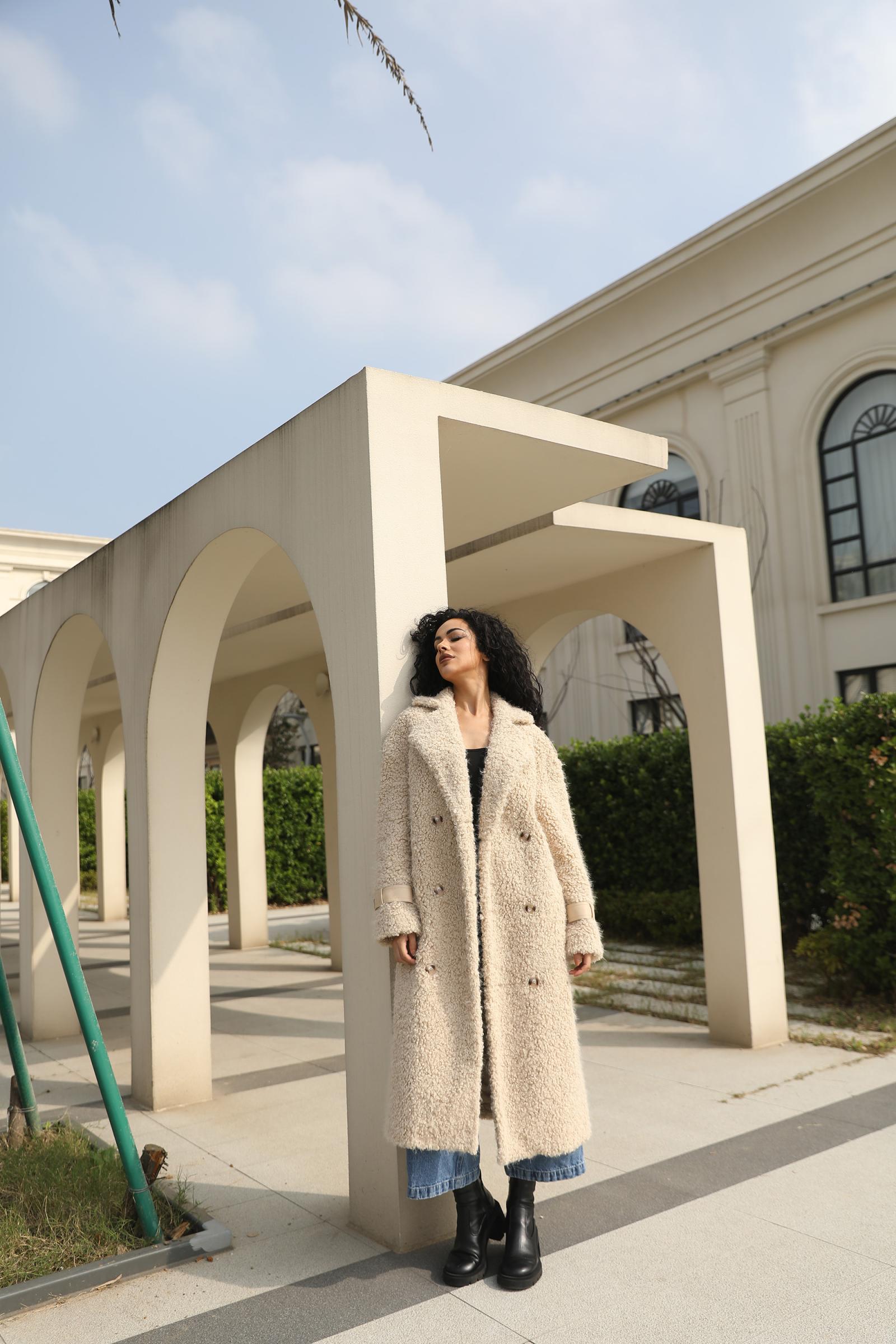 Camel Wool Jacket for Women Classic Casual Suit Collar Long Coat - Janefur