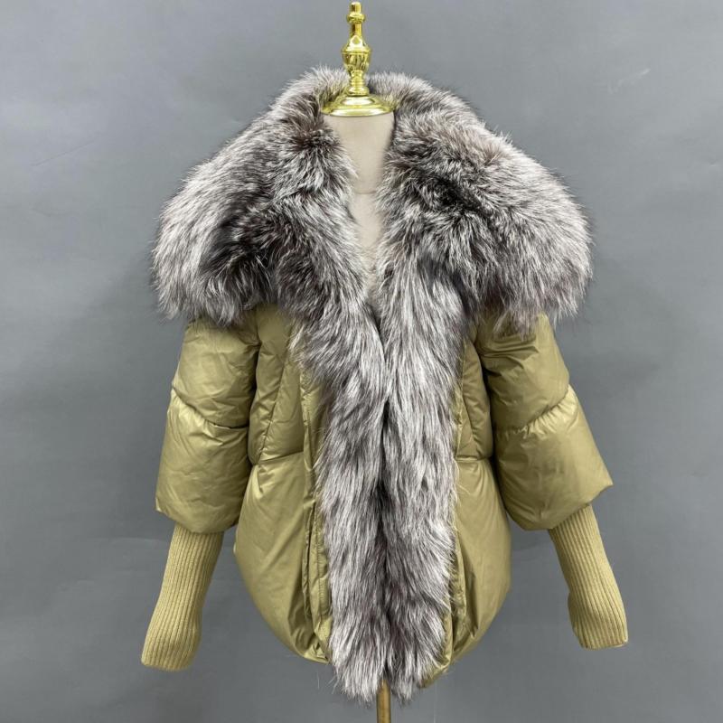 Knit Cuffs with Large Turn-down Collar Down Jacket - Janefur