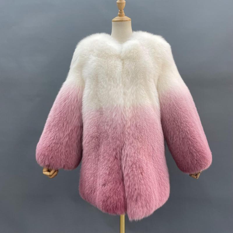 Winter High-quality Gradient Solid Color Women's Real Fox Fur Coat - Janefur