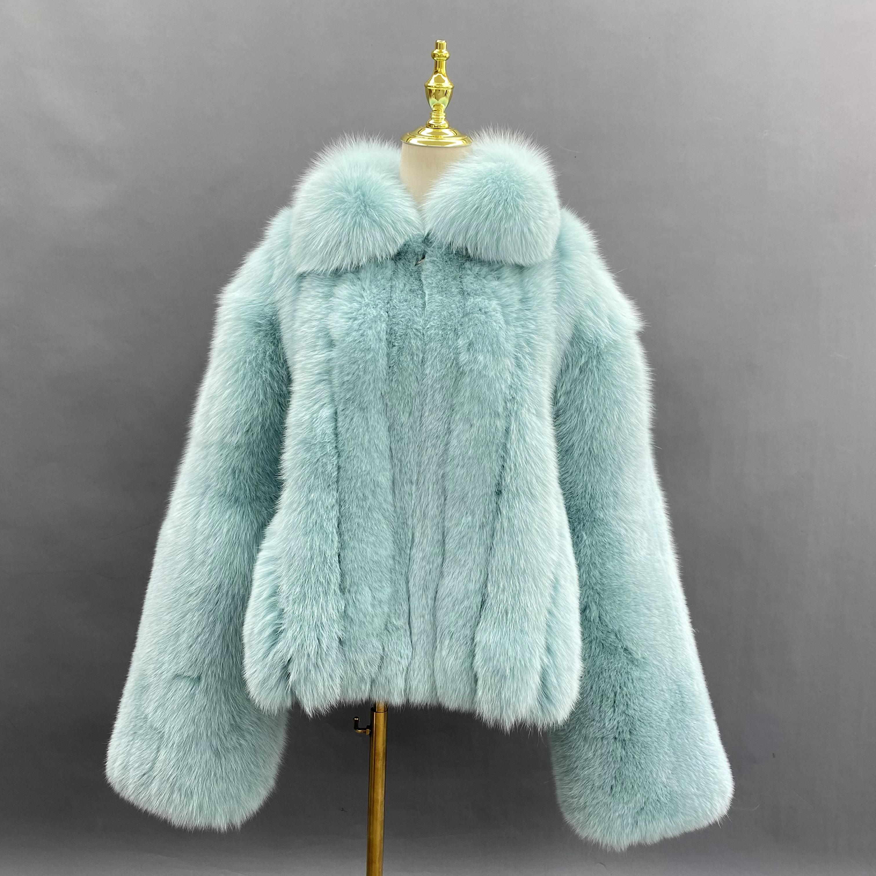 Men's Lapel With Vertical Stripes Special Fox Fur Coat 7#Mint Green