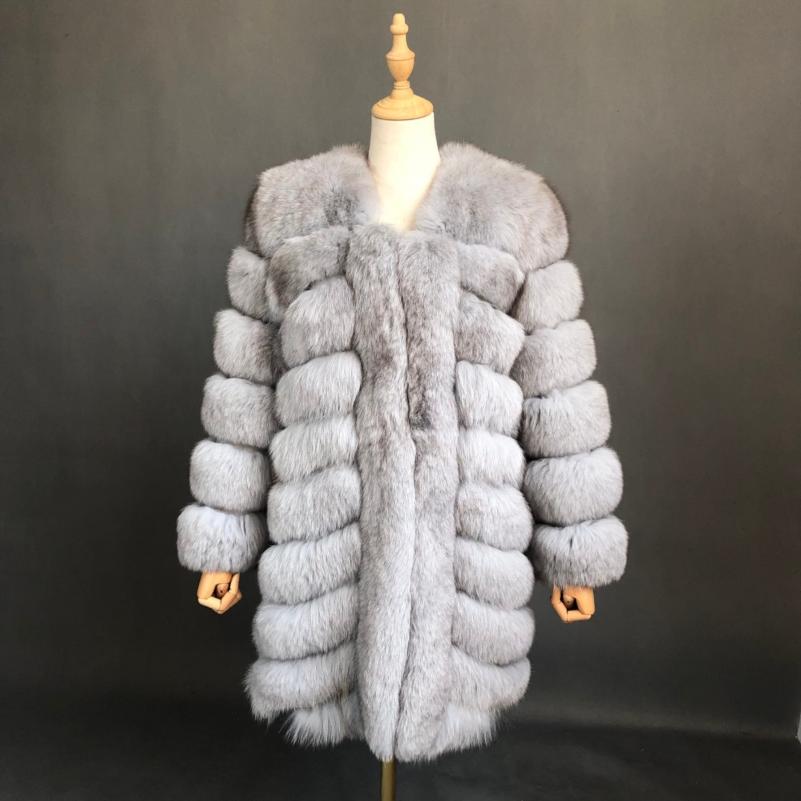 Fashion Autumn And Winter Designer Long Women's Blue Fox Fur Jacket - Janefur