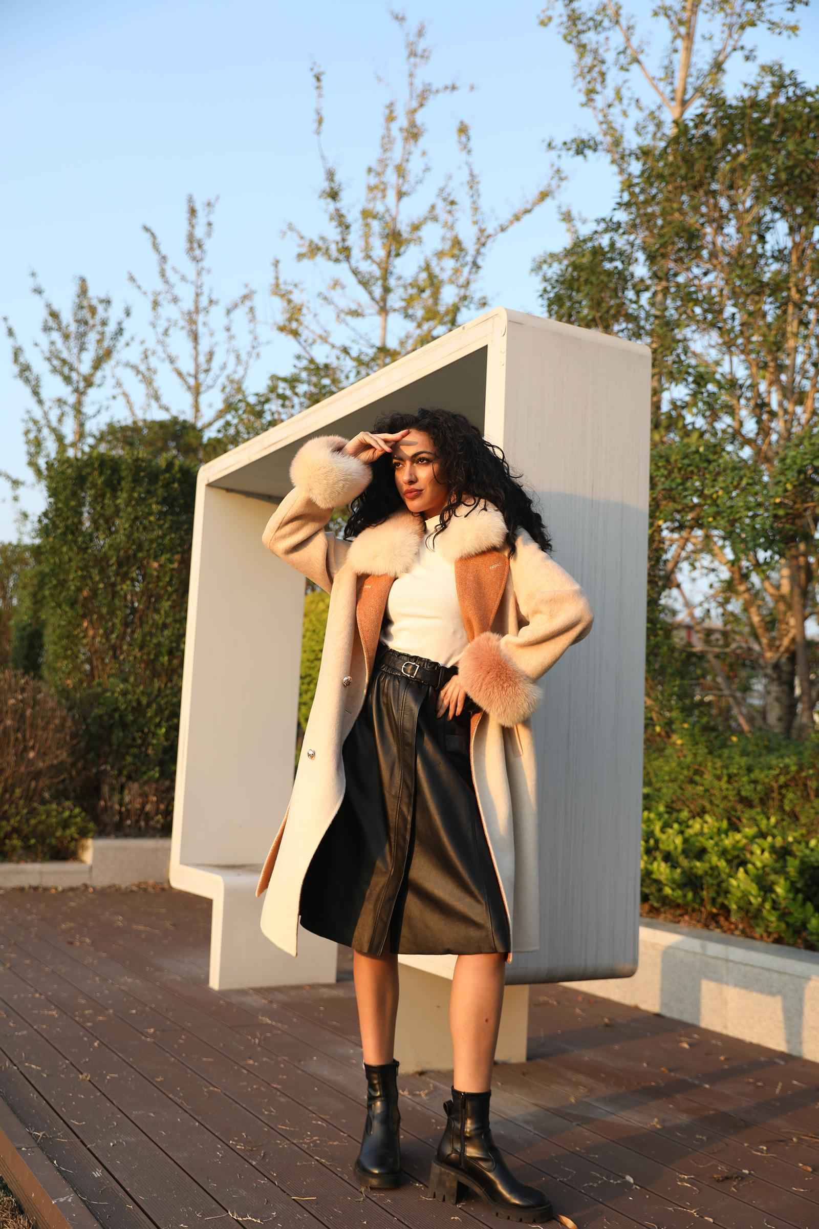 Double-Faced Cashmere Jacket for Women Classic Square Collar Gradient Double-Faced Wool Coat - Janefur