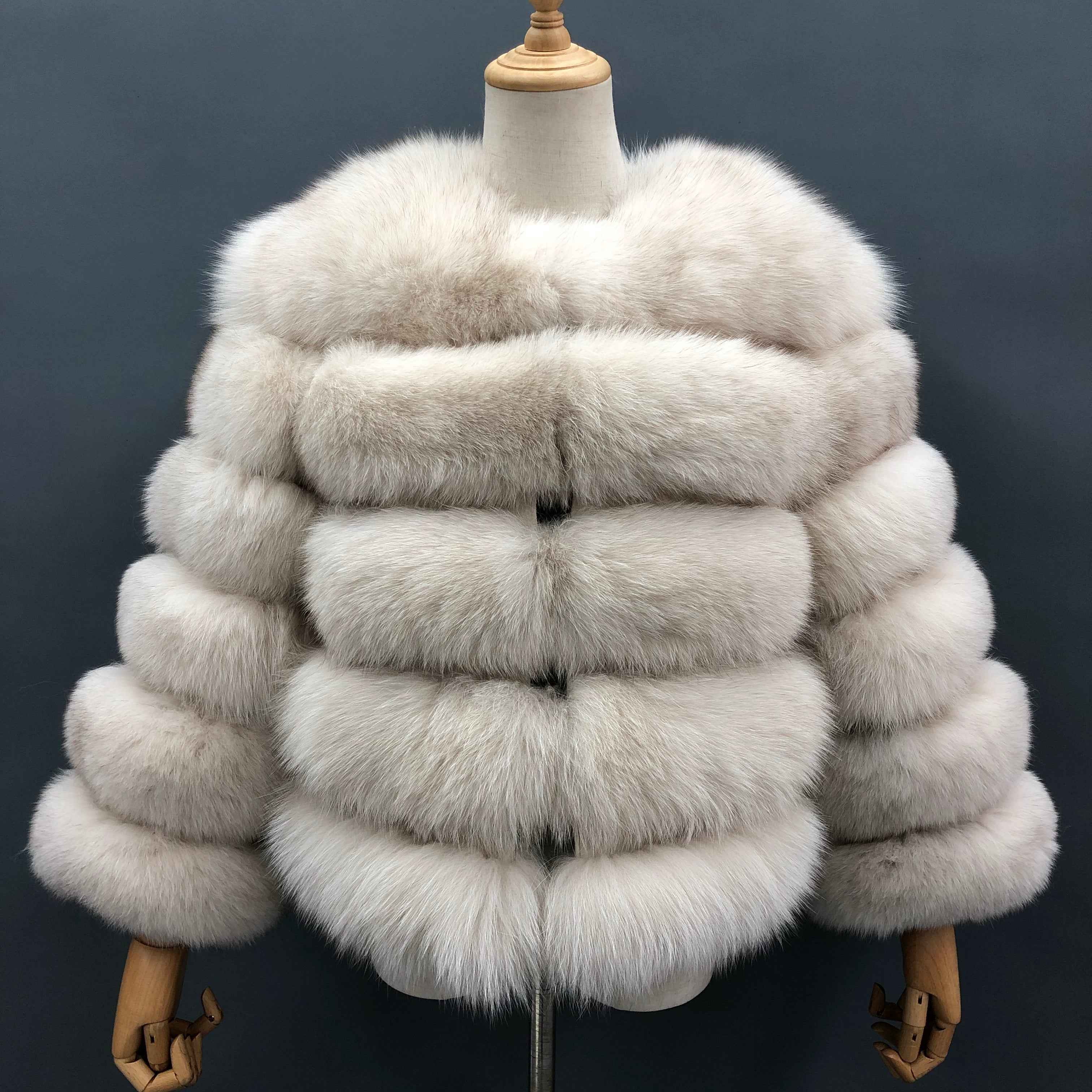 New Winter Warm Short Style Coat Real Fox Fur Women's Jacket 3# Silver Gray