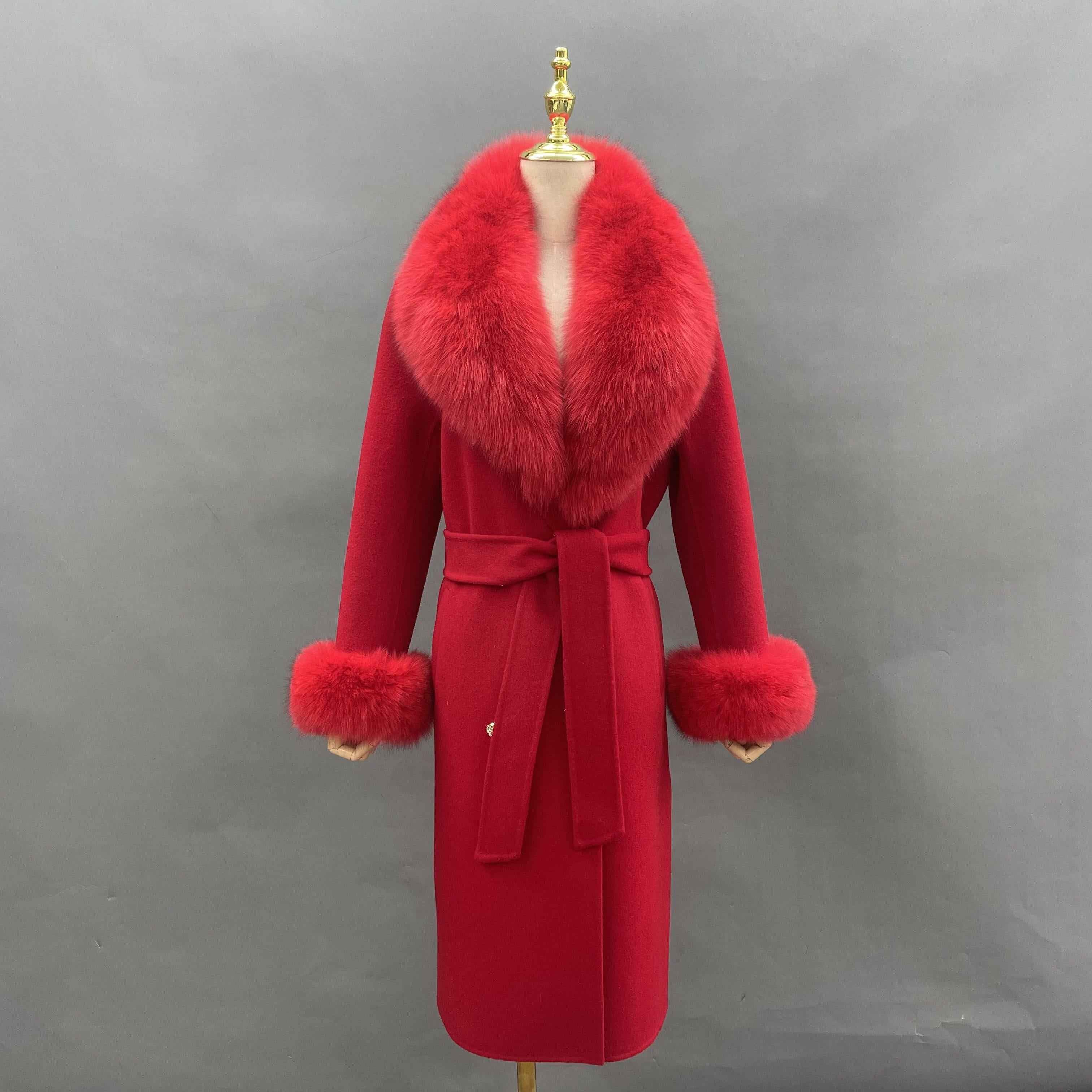 Women's Large Fox Fur Lapel Warm Cashmere Jacket - Janefur