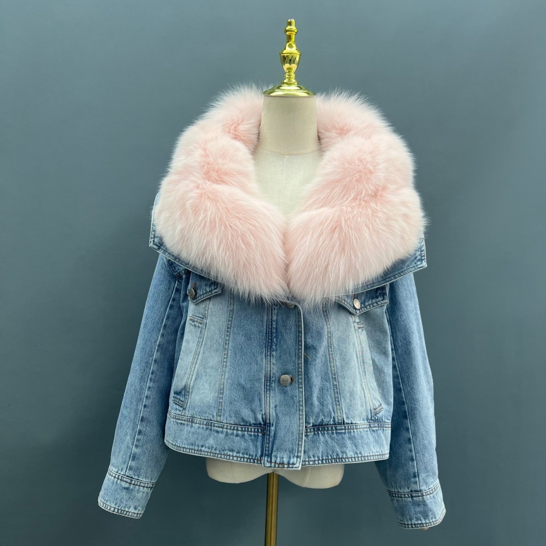 Fur Collar Fur Parka Denim Down Coat Jacket - Janefur