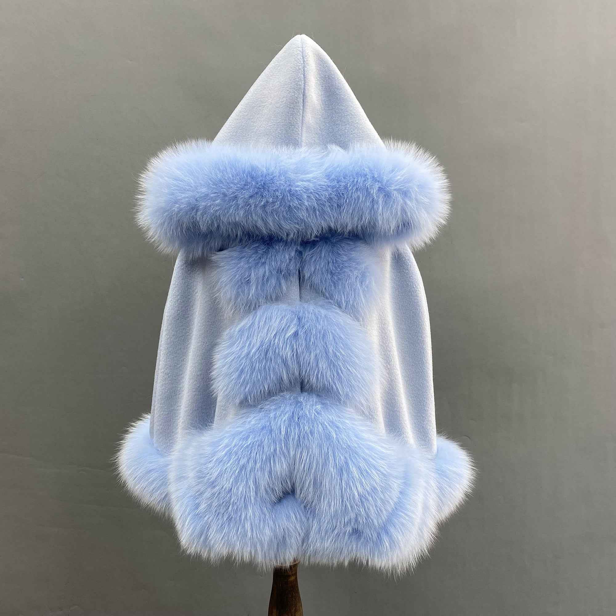 Kids fox fur trimmed hooded cape