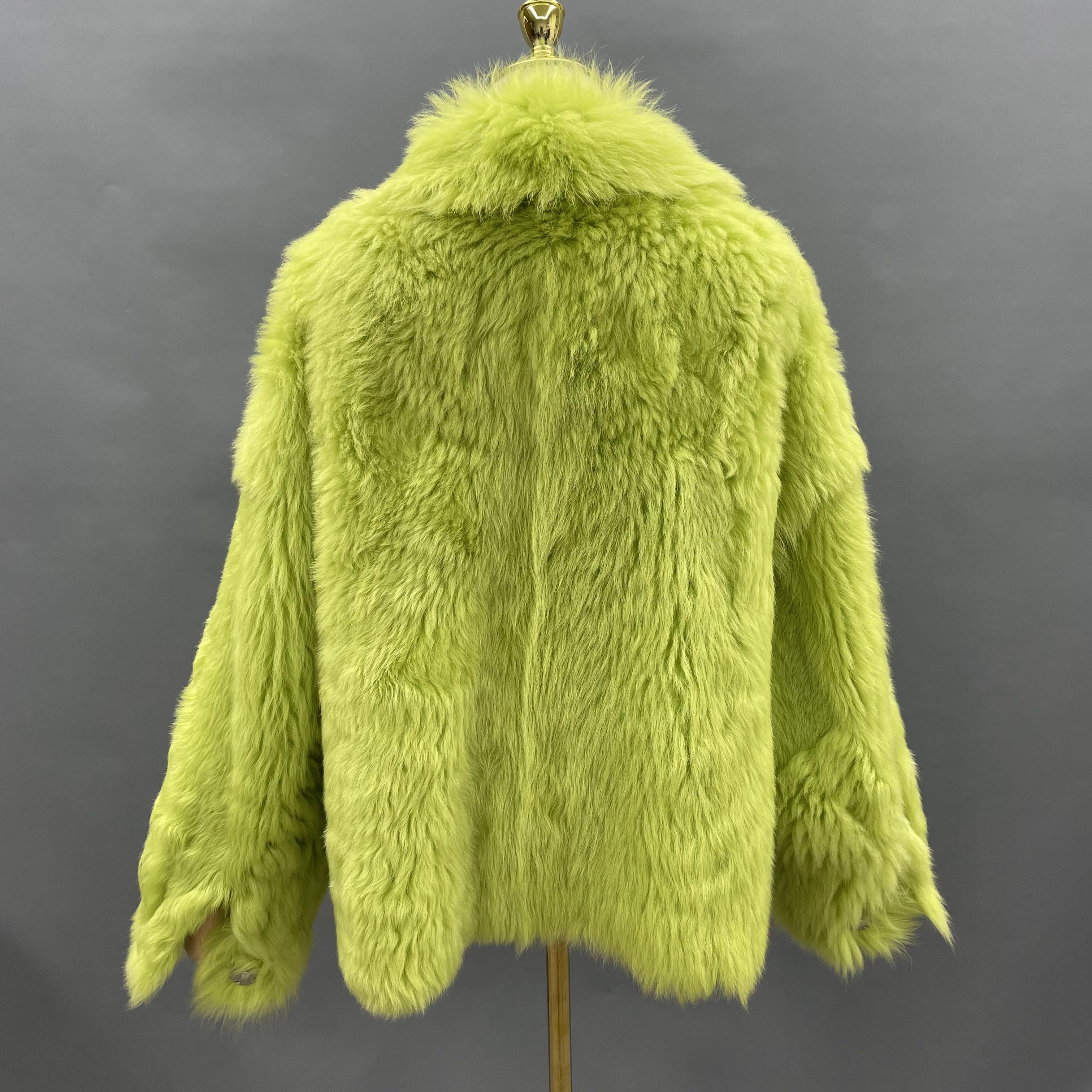 Women's Lime Green Toscana Shearling Jacket with Notched Lapel, Toggle Closure - Winter Warmth & Bold Statement Outerwear