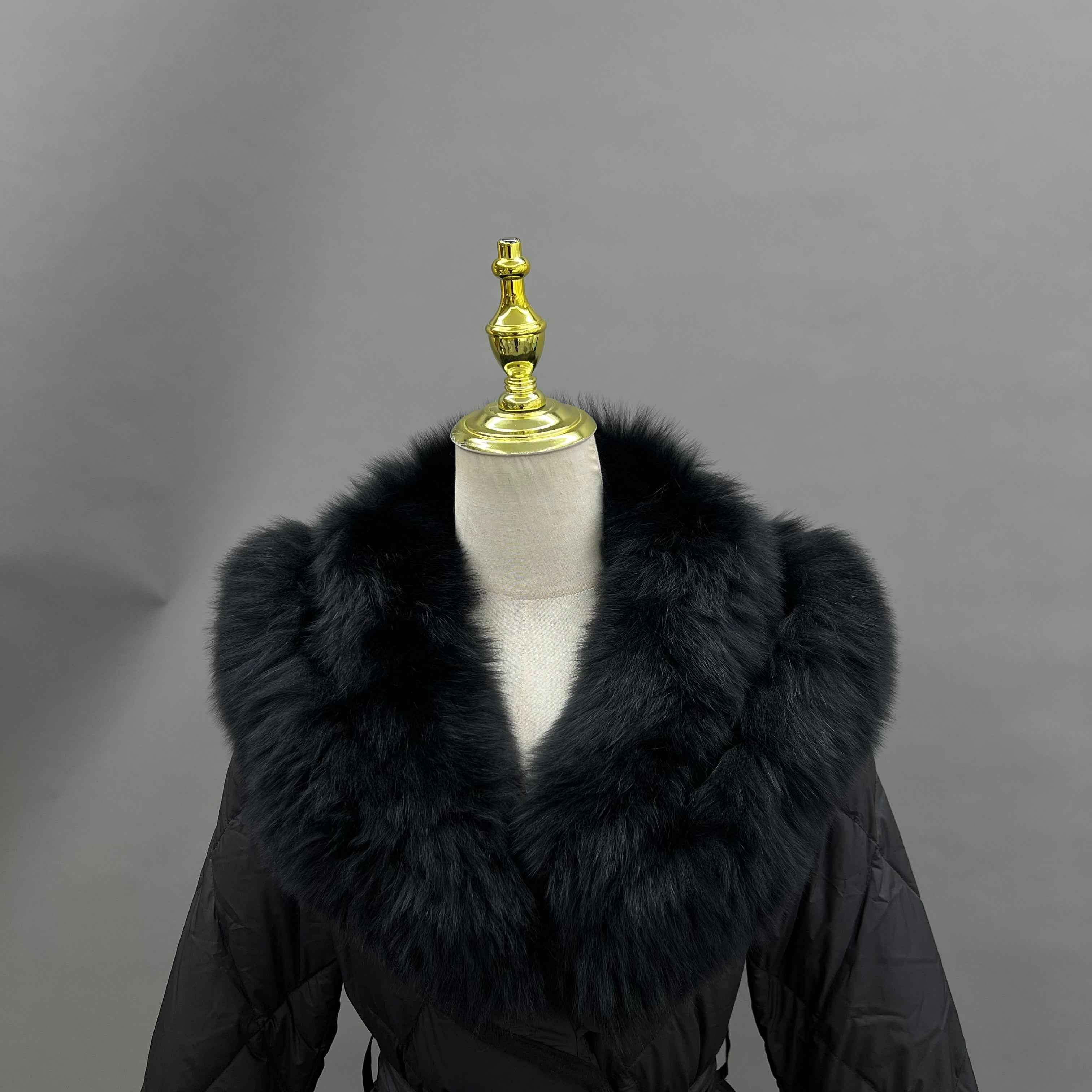 Women's Diamond - Quilted Down Coat with Fox Fur Collar
