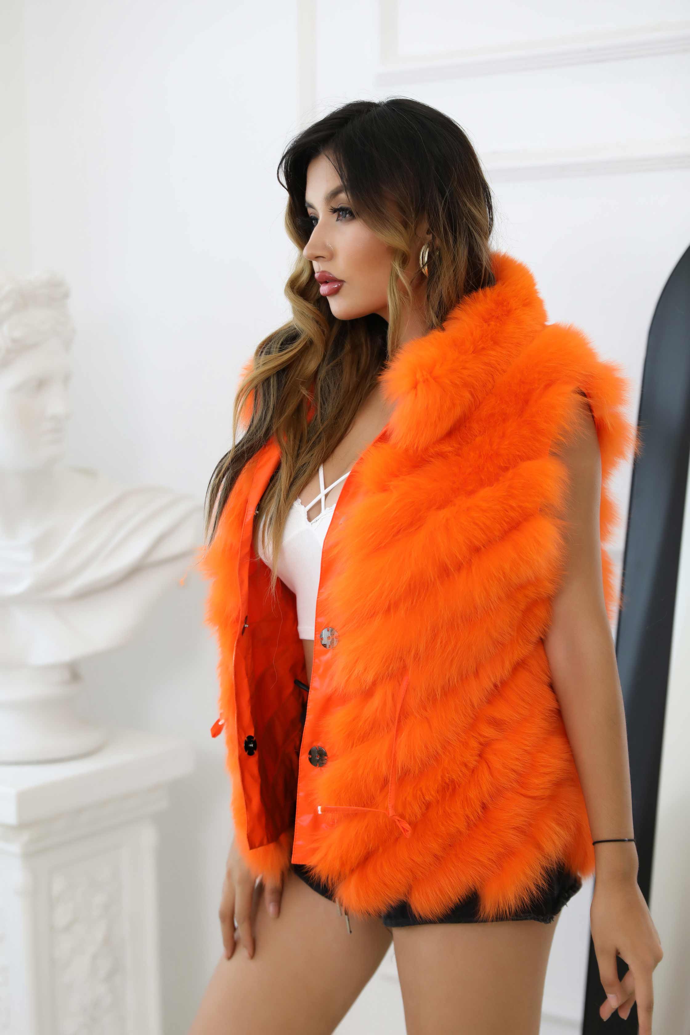 Women's Real Fox Fur Double-Sided Fashion Vest - Janefur