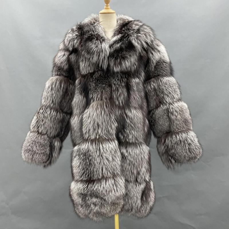 Long High-Quality Men's Winter Fur Coat Fashion Silver Fox Fur Coat - Janefur