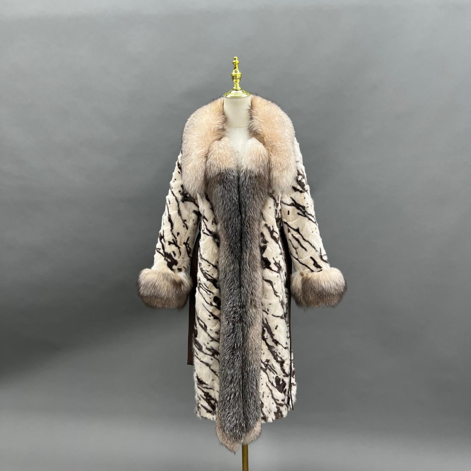 Fox Fur Lapel Women's Luxurious Long Mink-Blended Coat Mink Fur Jacket - Janefur