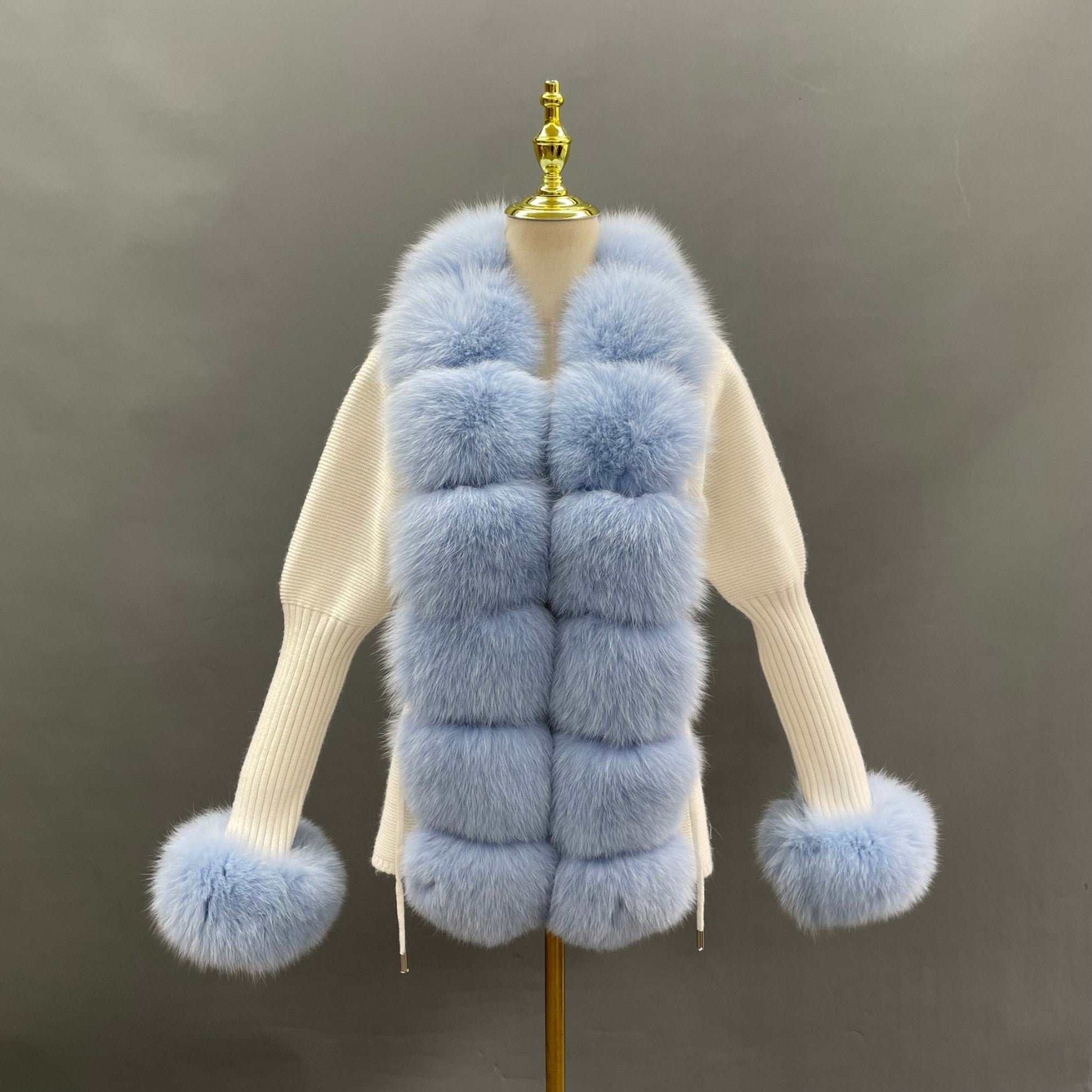 Women's Fashion Cuff Lapel with Fox Fur Knit Cardigan - Janefur