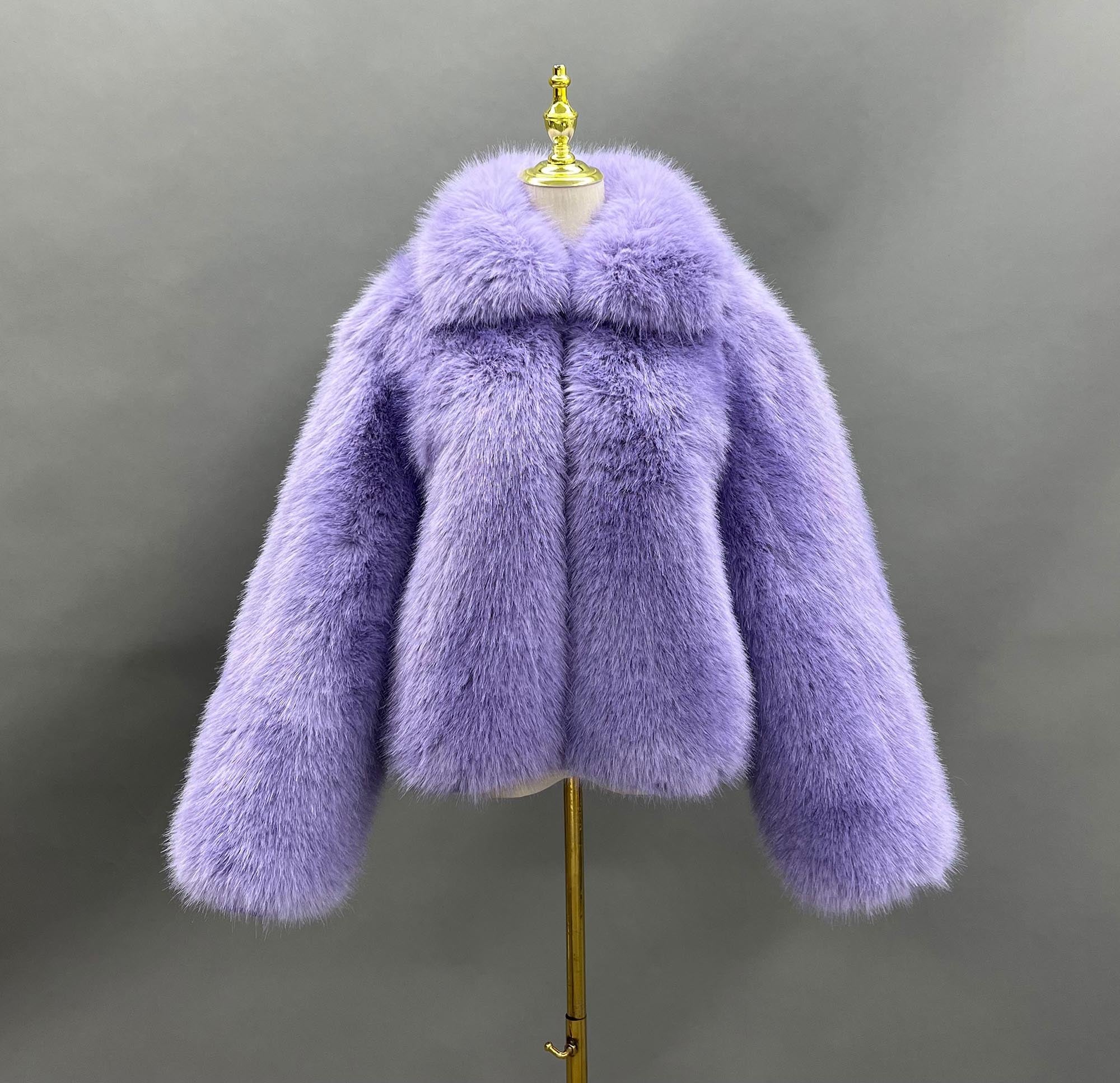 Janefur Lapel Zipper Womens Short Gorgeous Pink Faux Fur Jacket - Janefur