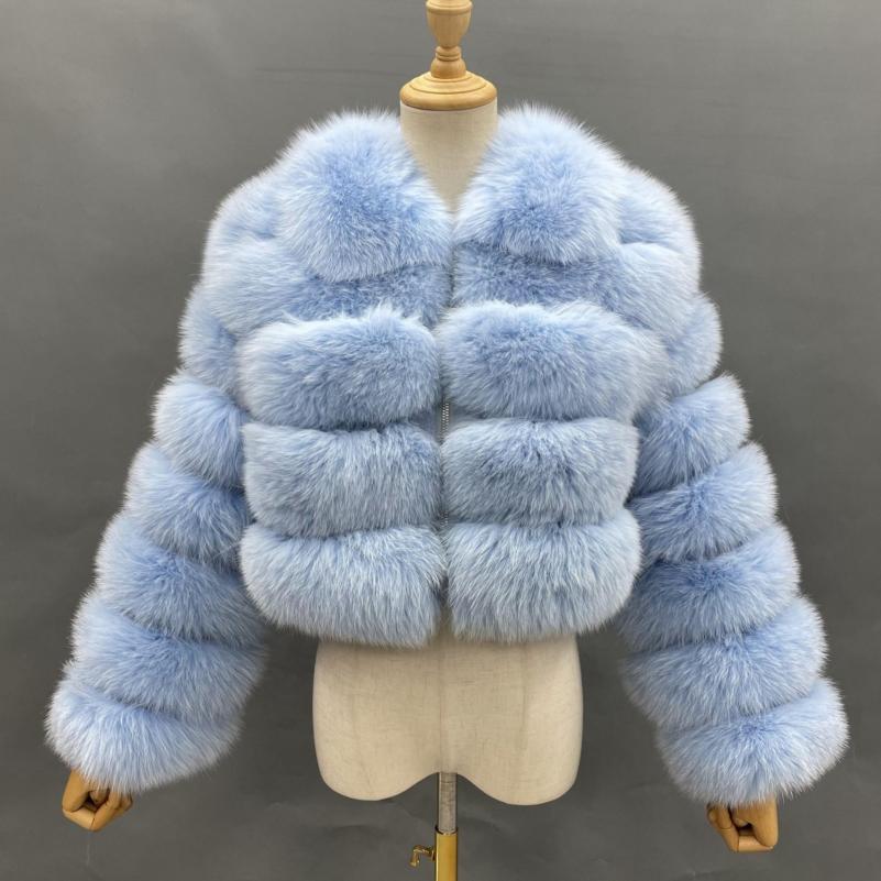 Women's Short Zip Fox Leather Jacket Square Neck Fluffy Fashion Coat - Janefur