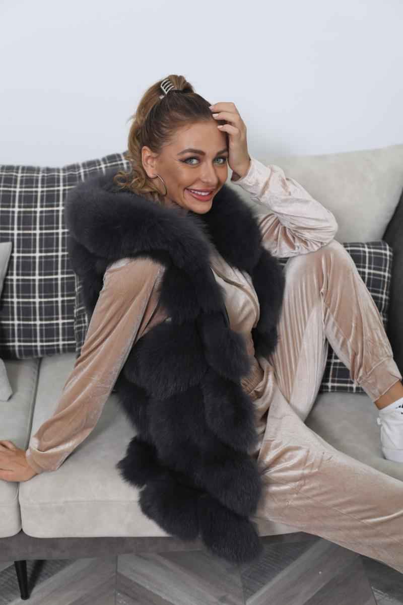 Blue Fox Hooded Fox Fur Ladies Vest - Janefur