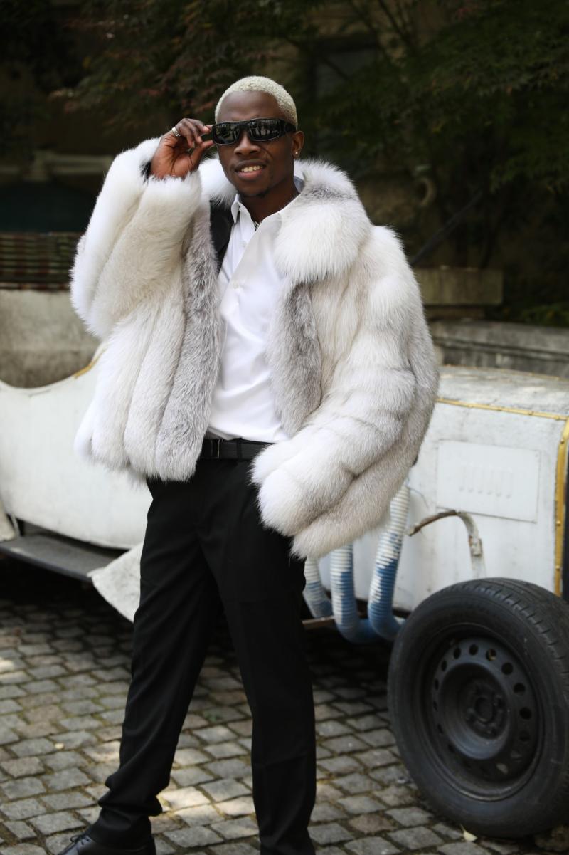 Fashion Men's Vertical Stripe Cross Fox Fur Jacket - Janefur