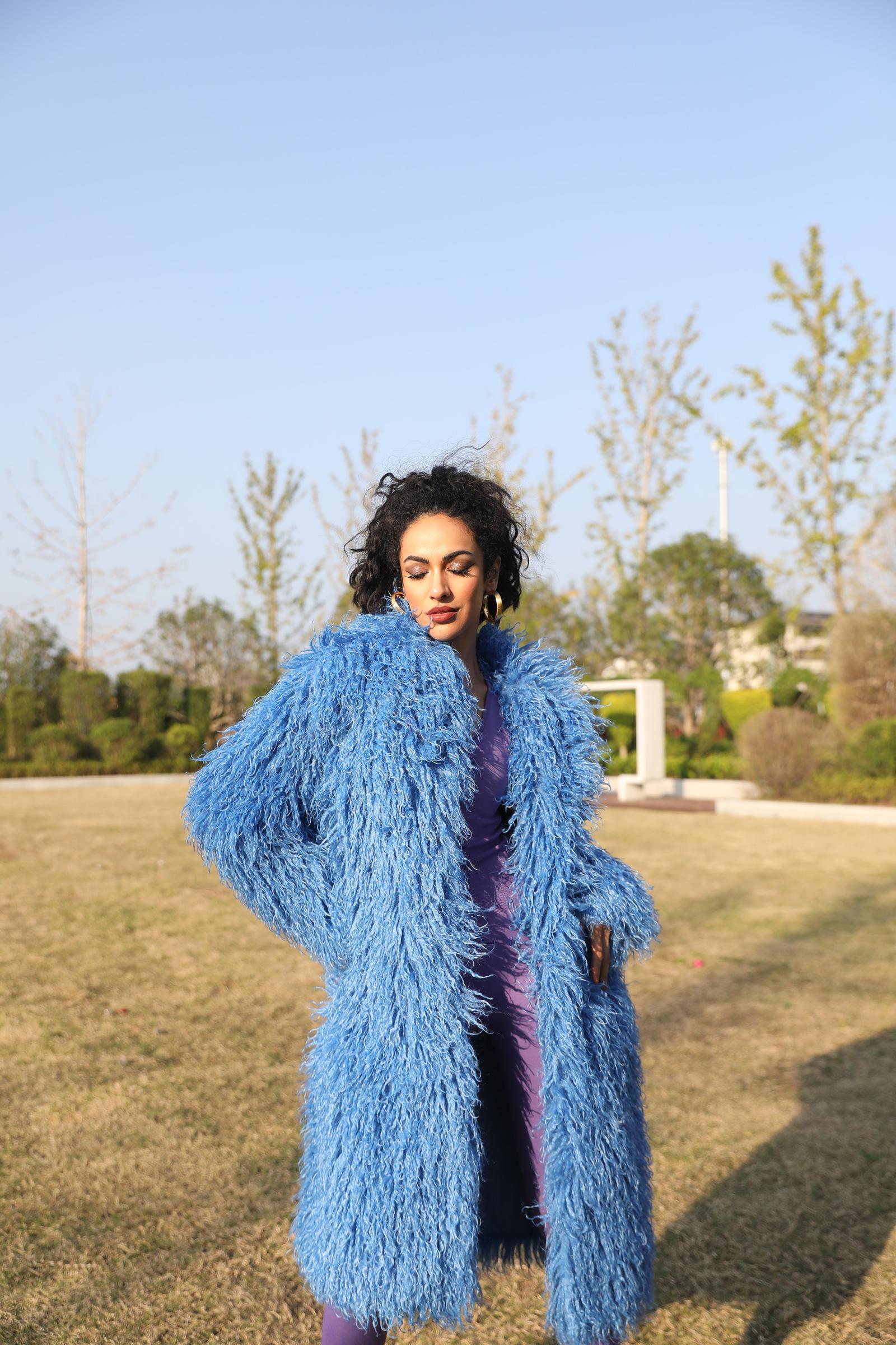Faux Mongolian Lamb Wool Coat Women's Classic Elegant Notched Collar Faux Mongolian Lamb Wool Long Outerwear Coat - Janefur