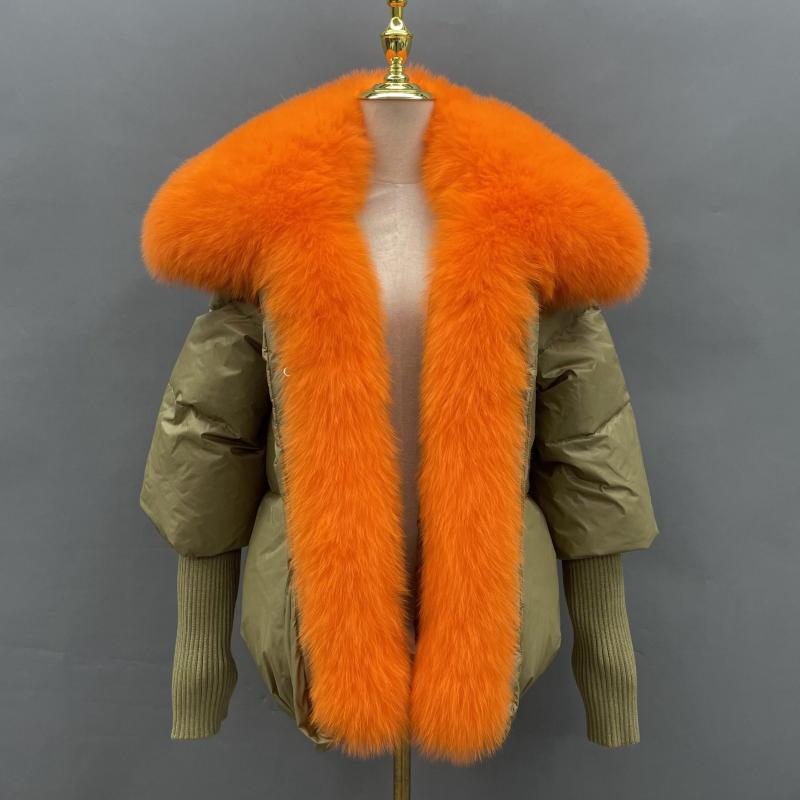 Knit Cuffs with Large Turn-down Collar Down Jacket - Janefur