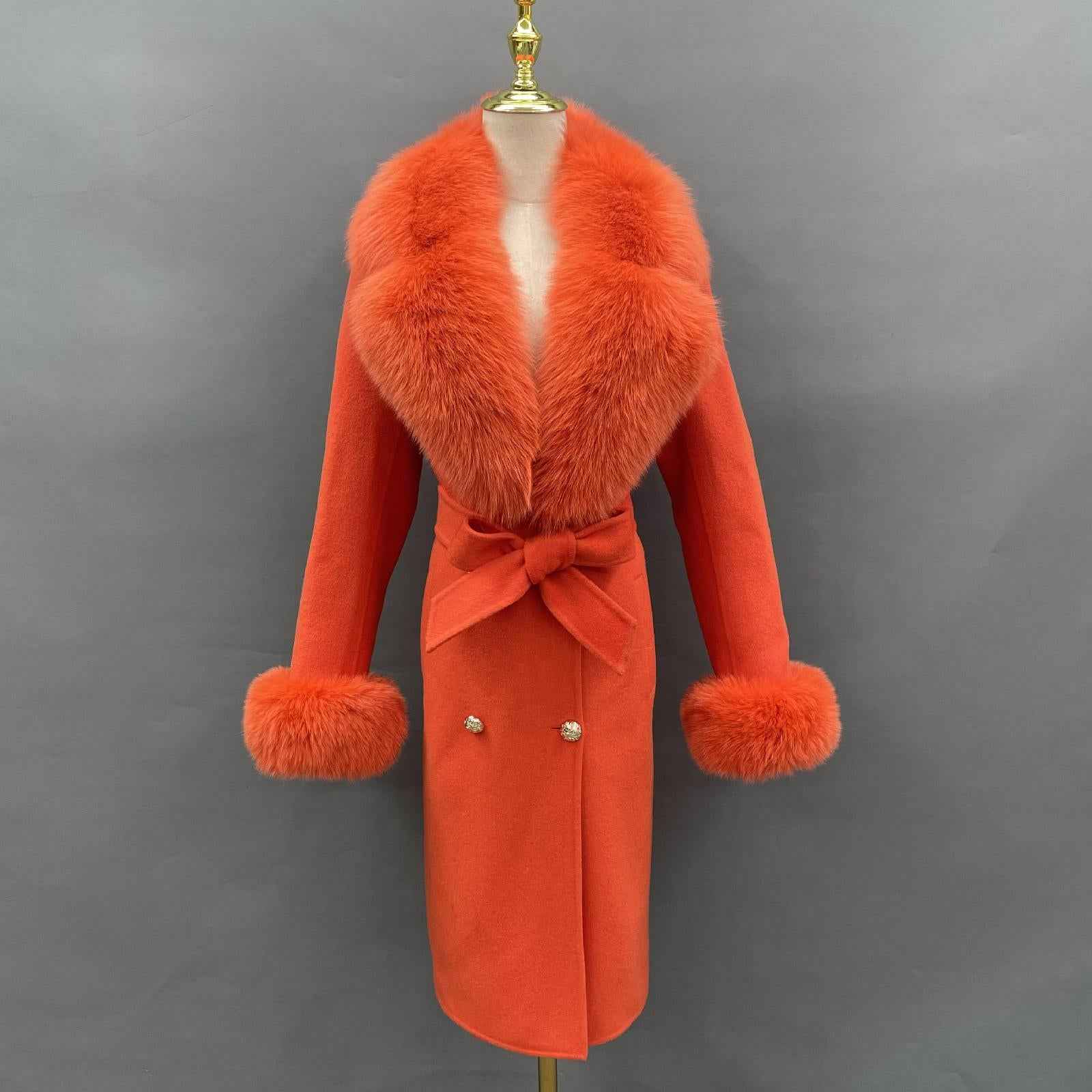 Suit Collar Double-faced Wool Fashion Coat Women's Long Cashmere Coat - Janefur