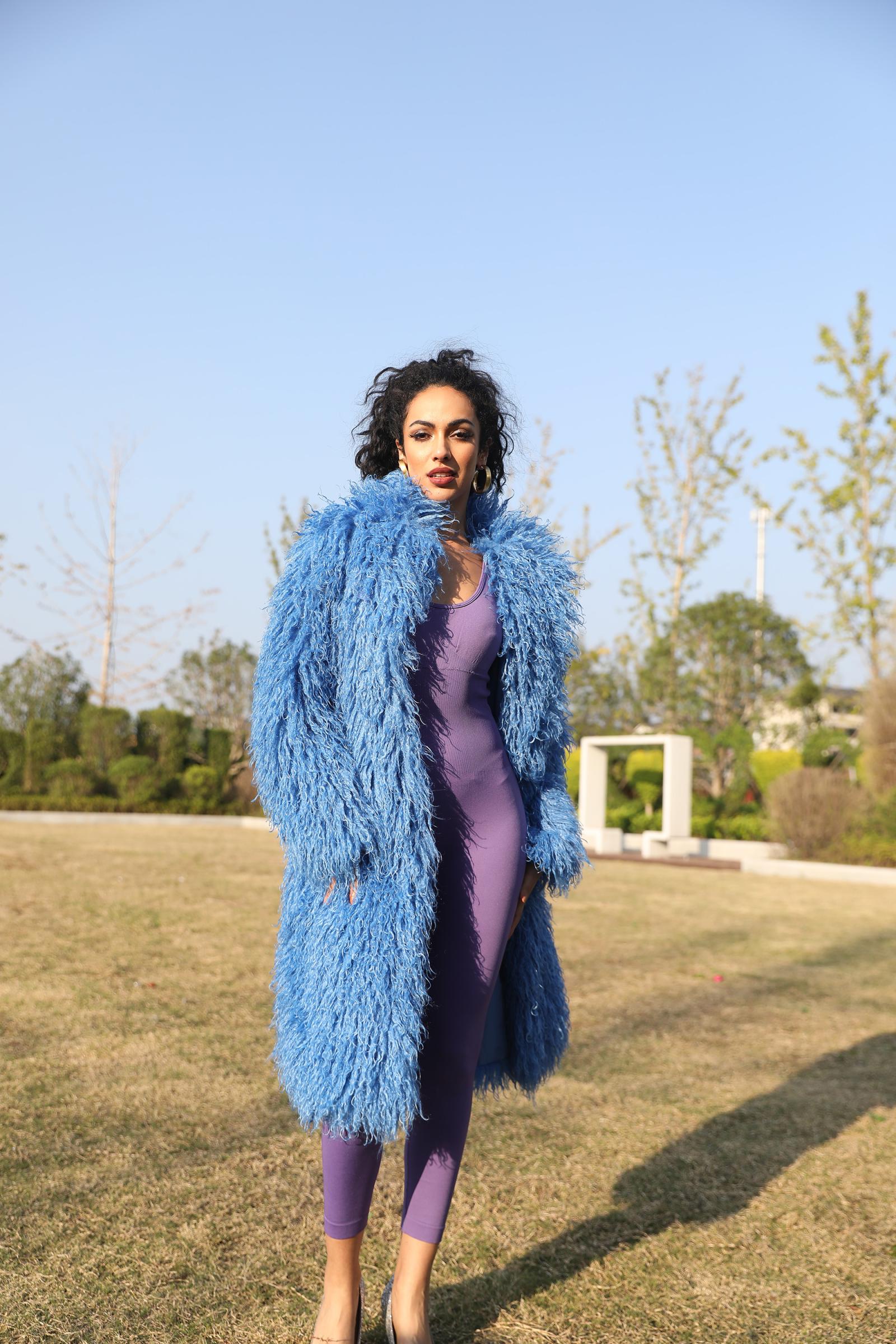 Faux Mongolian Lamb Wool Coat Women's Classic Elegant Notched Collar Faux Mongolian Lamb Wool Long Outerwear Coat - Janefur
