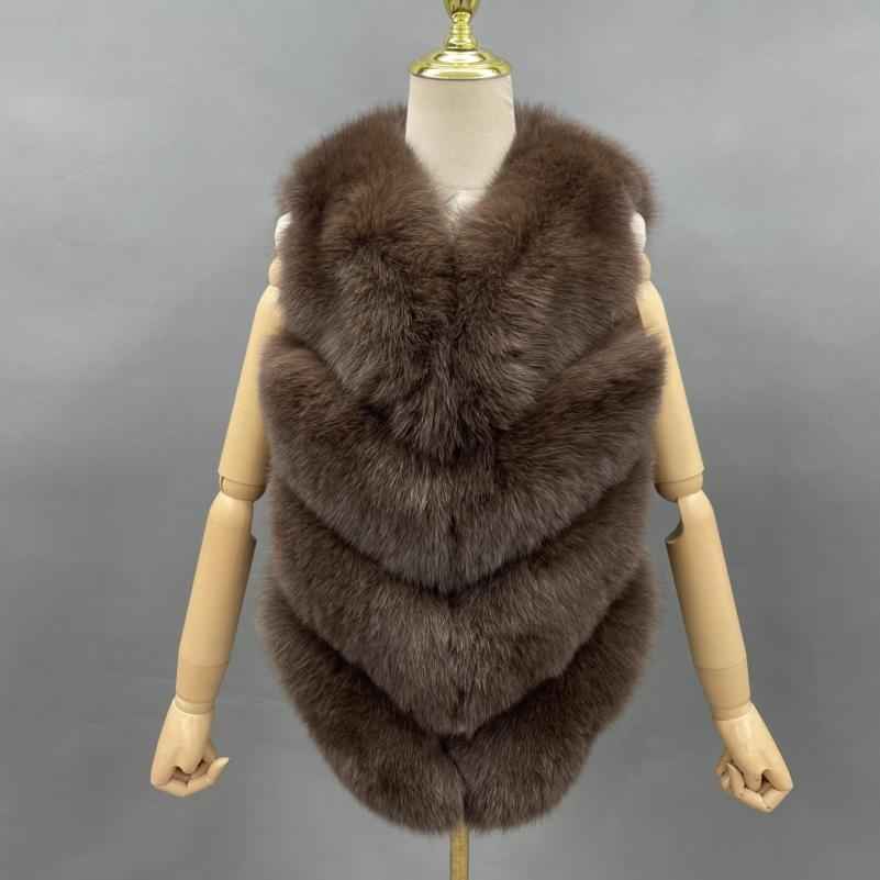 Wholesale Women's Classic Winter Warm Short Fox Fur Vest Casual Solid Color - Janefur