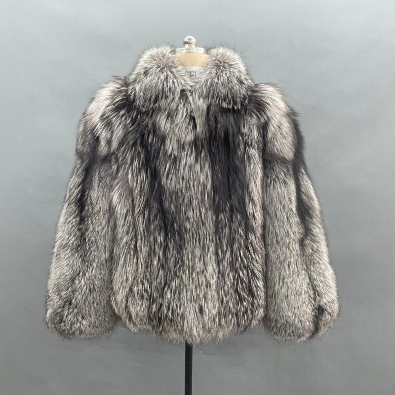 Men's Lapel With Vertical Stripes Special Fox Fur Coat - Janefur