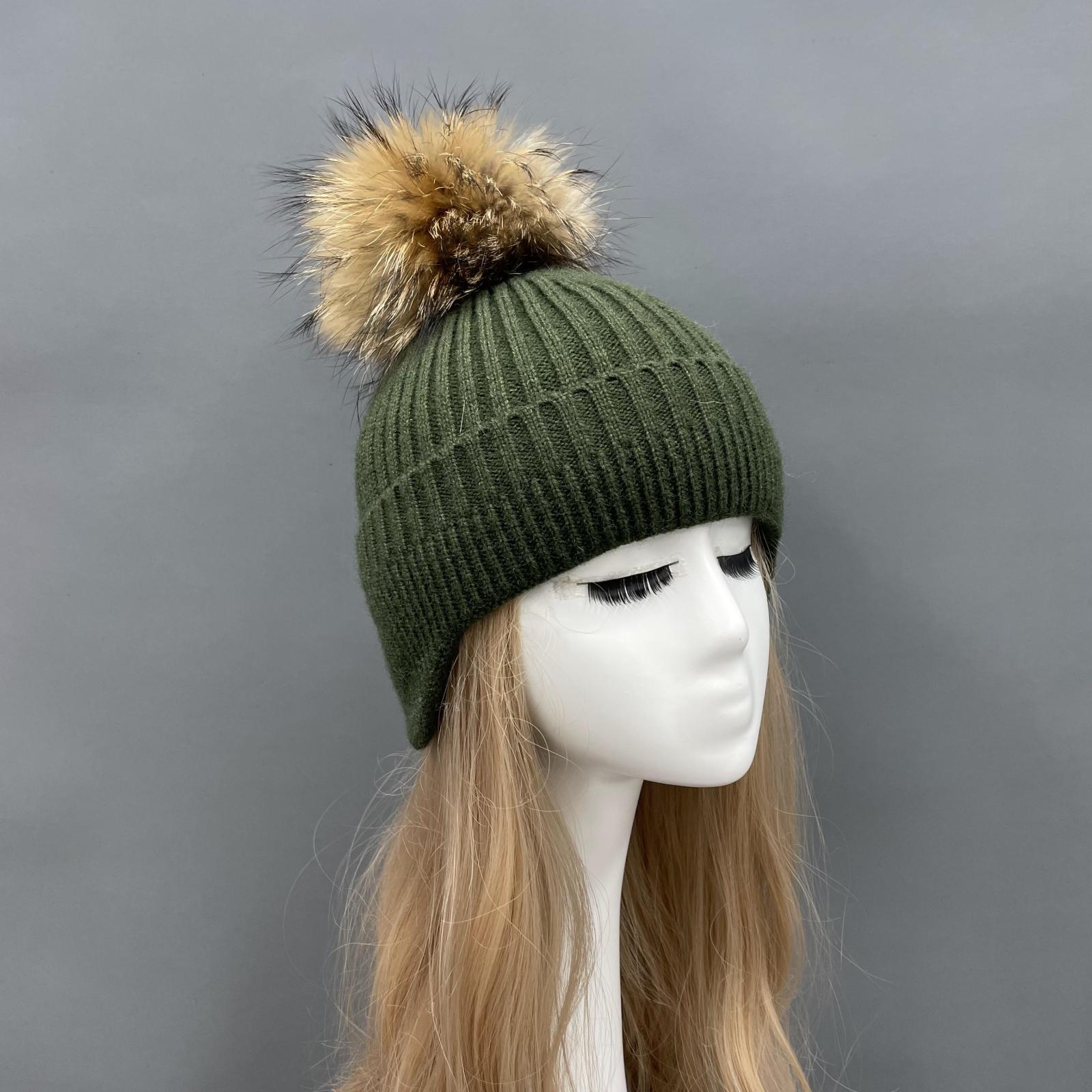 Warm Knitted Earmuff Hat Winter Women Fur Pom Pom Beanie Hat - Janefur