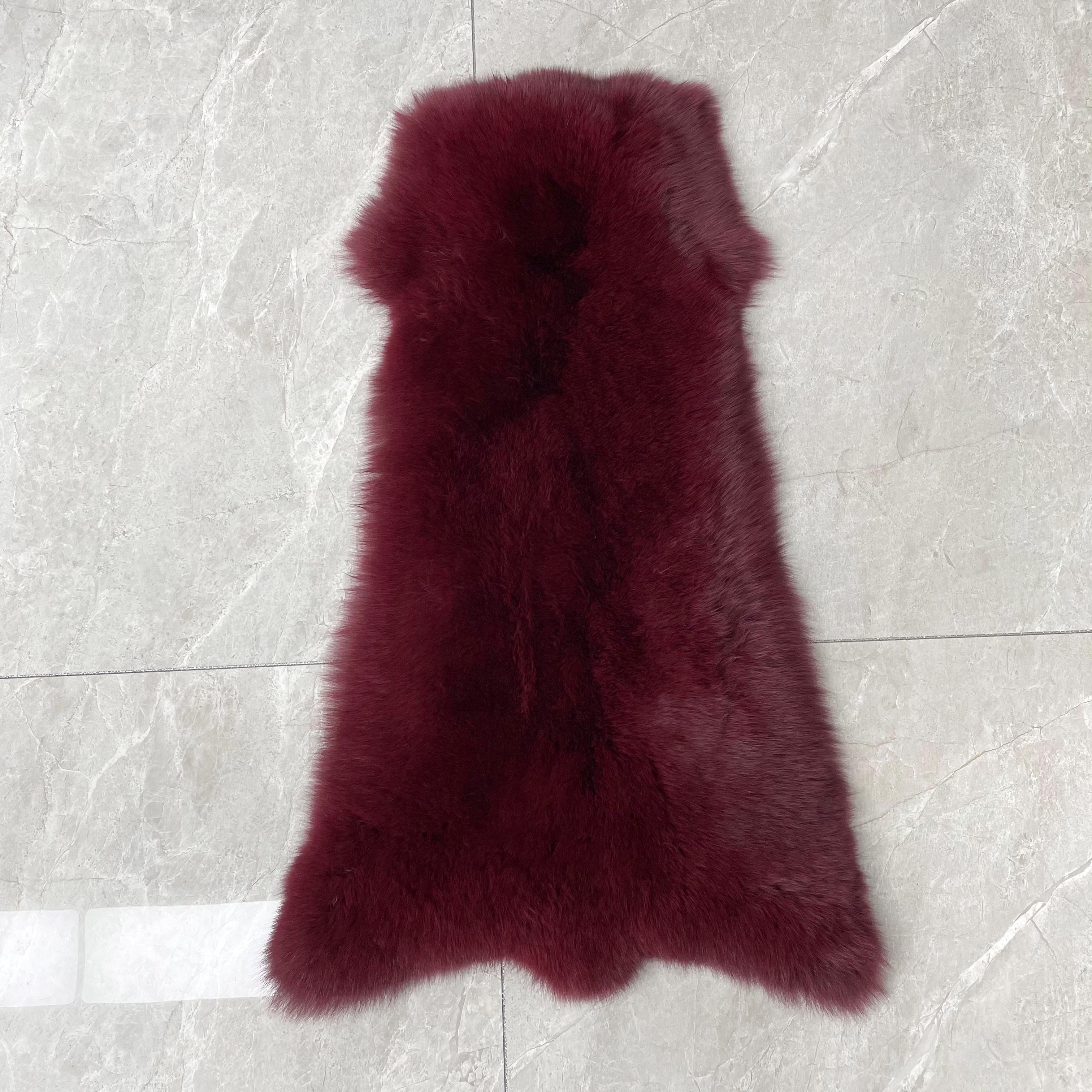 Luxury Blue Fox Fur Coat with Hood – Long Chevron Stitched 10-Panel Women’s Winter Fur Jacket 7# Wine