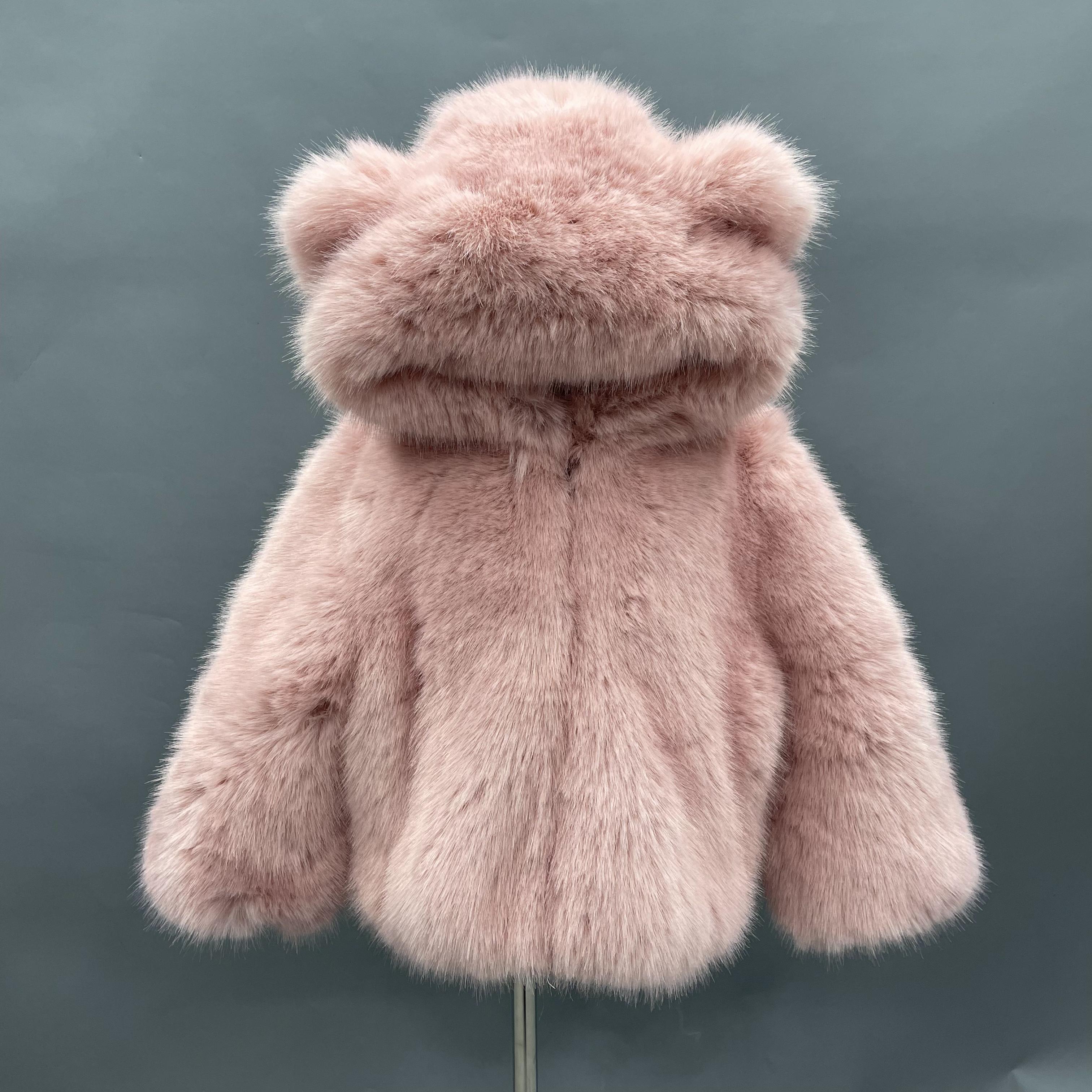 Children's Cute Bear Ears Children's Eco Fur Sweatshirt Jacket - Janefur