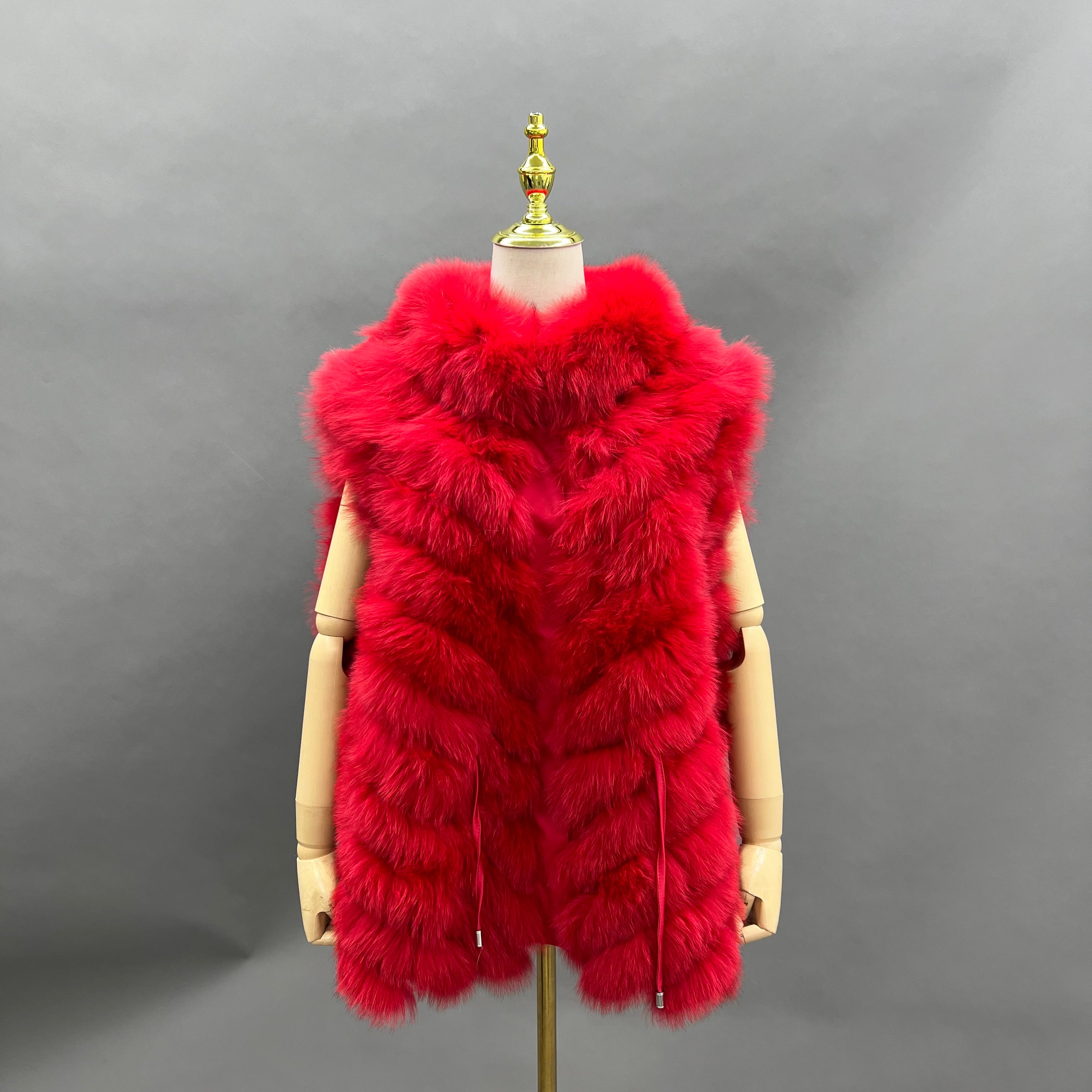 Double-Sided Fox Fur Diagonal Stripe Vest - Janefur