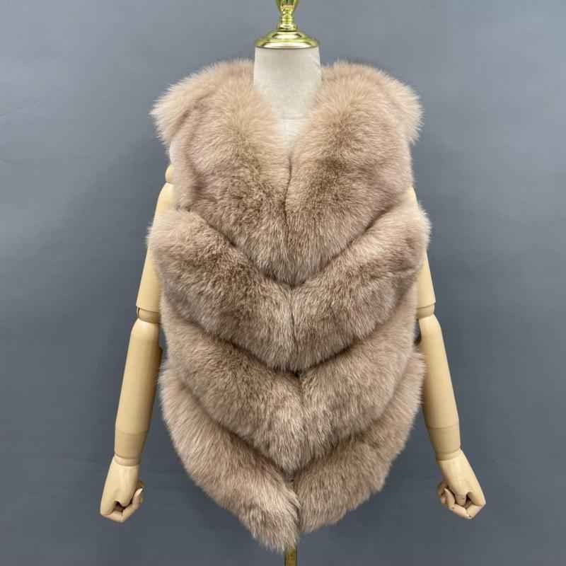 Wholesale Women's Classic Winter Warm Short Fox Fur Vest Casual Solid Color - Janefur