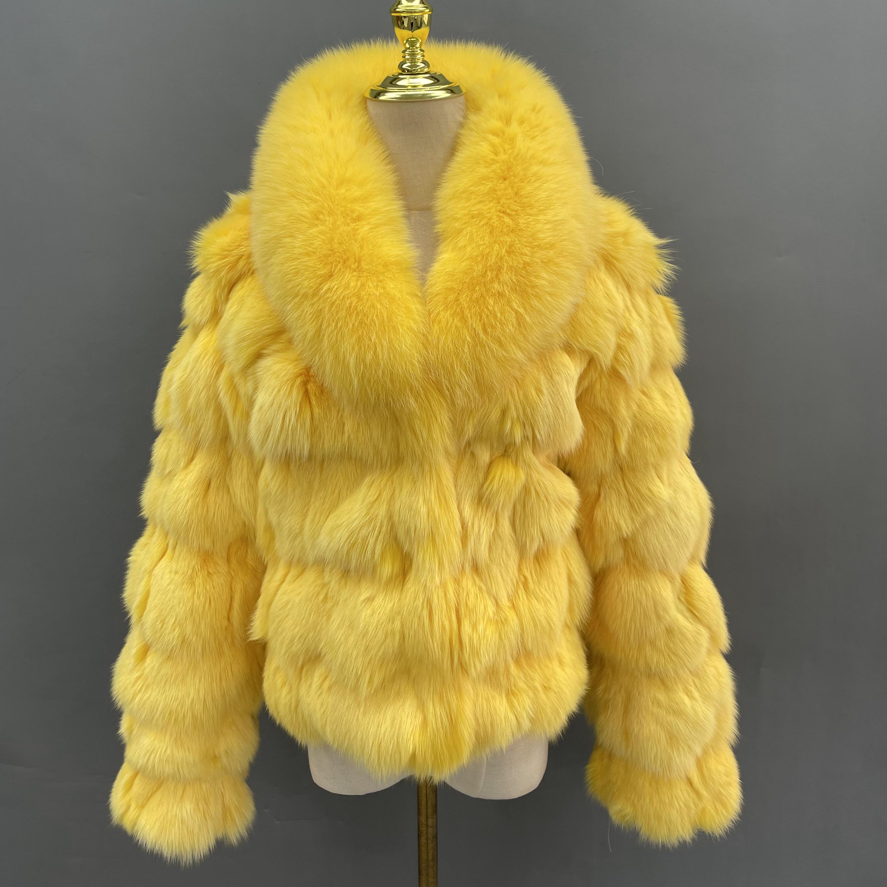 Plus Size Women's Short Stylish Lapel Real Fox Fur Luxury Jacket - Janefur