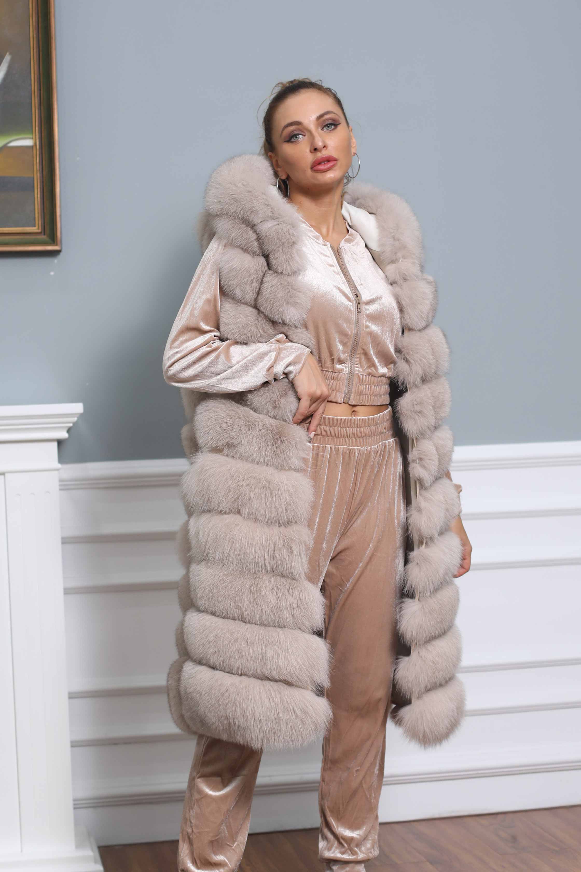 Winter Women Fox Fur Gilet Warm Long Soft Comfortable Outwear Vest For Female - Janefur