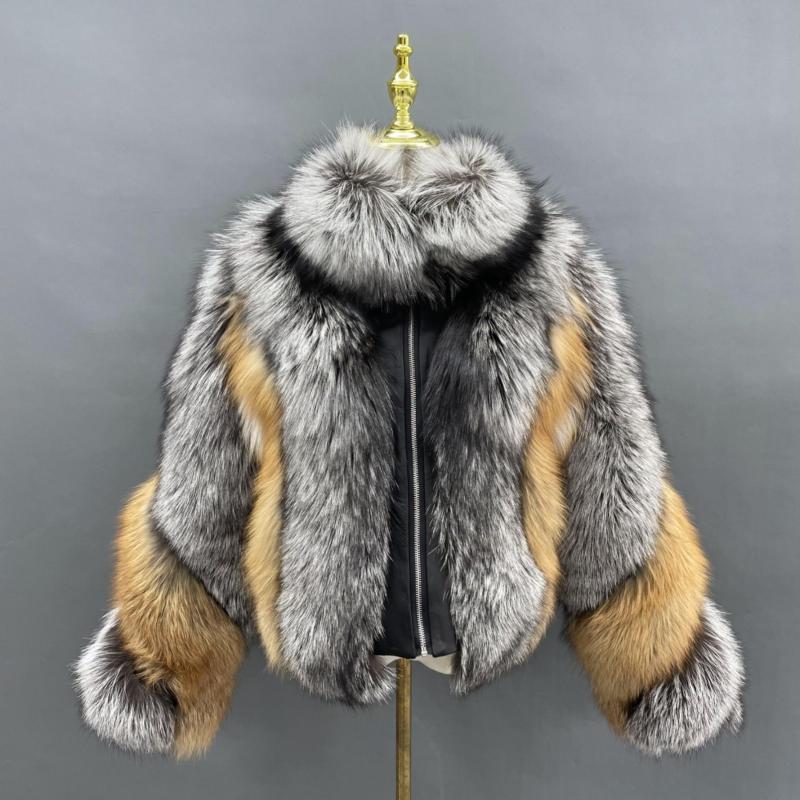 Red Fox Silver Fox Mock Neck Zipper Winter Women's Clothing - Janefur
