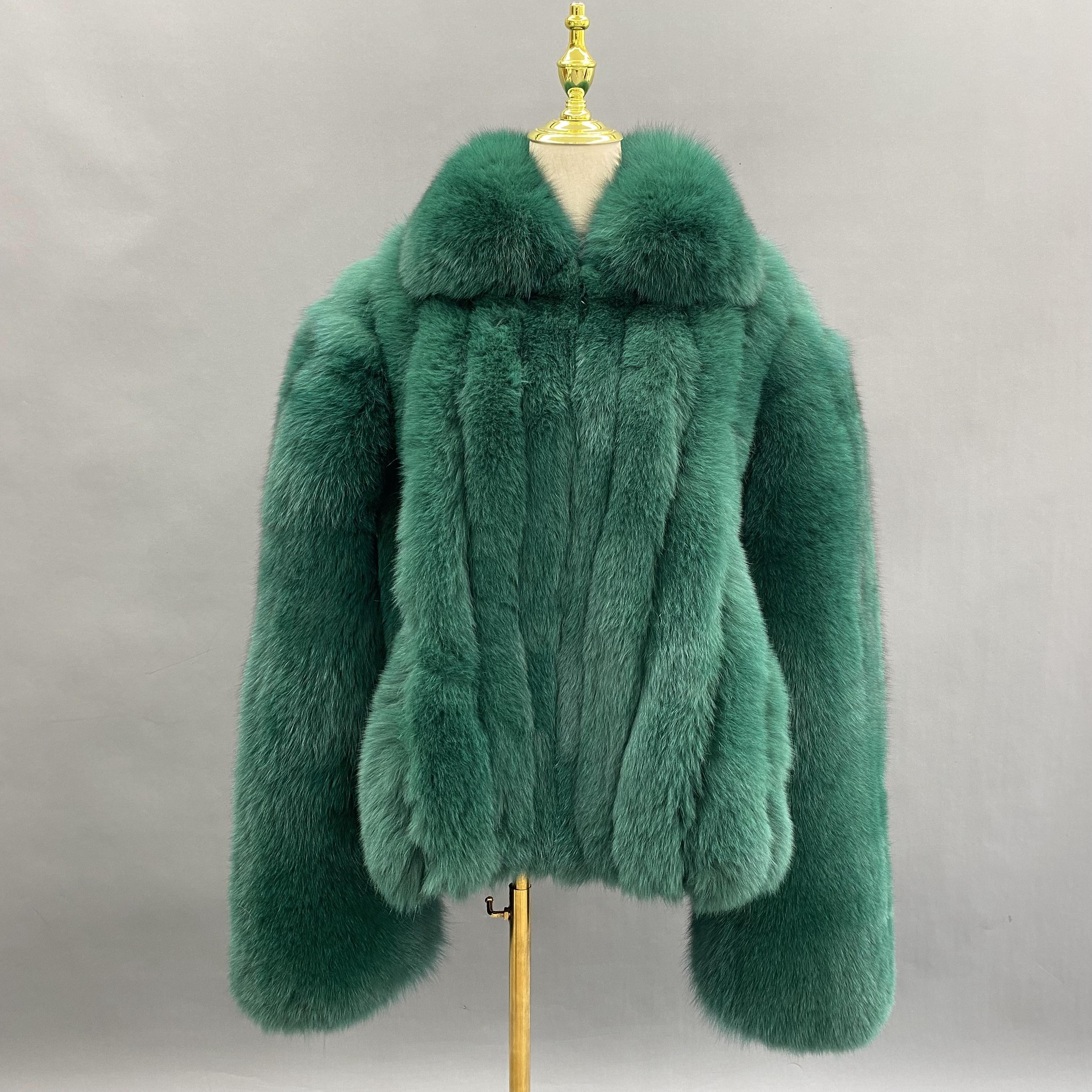 Men's Lapel With Vertical Stripes Special Fox Fur Coat 4#Green