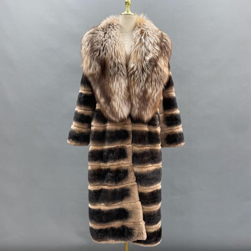 Coat With a Large Fur Collar Made of Rex Rabbit Fur - Janefur