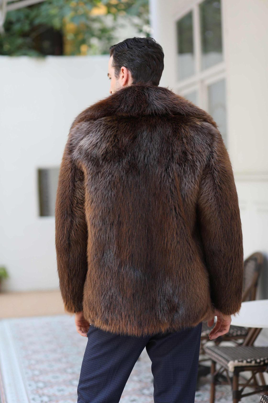 Warm Winter New Men's Long Sleeve Suit Collar Beaver Fur Coat - Janefur