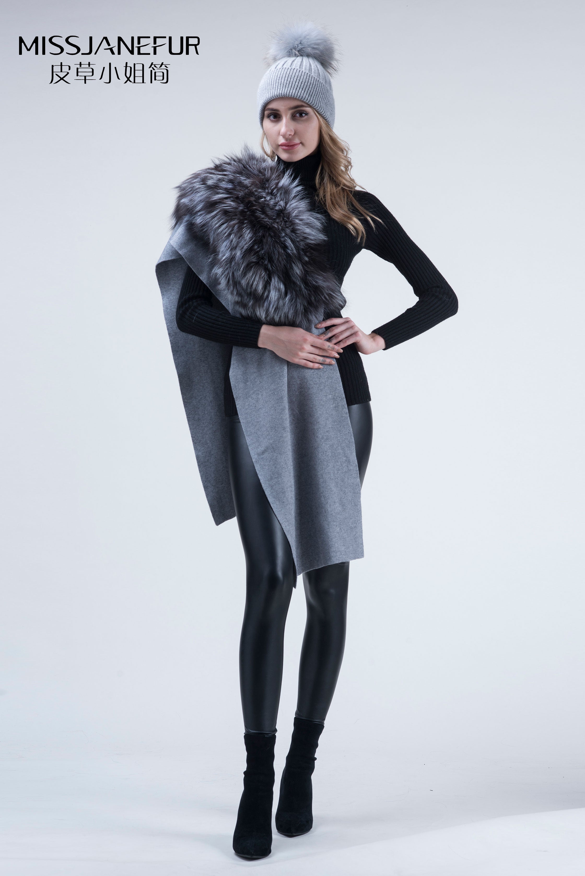 Missjanefur Women Fashion Fur Shawls Wool Cashmere Scarf - Janefur