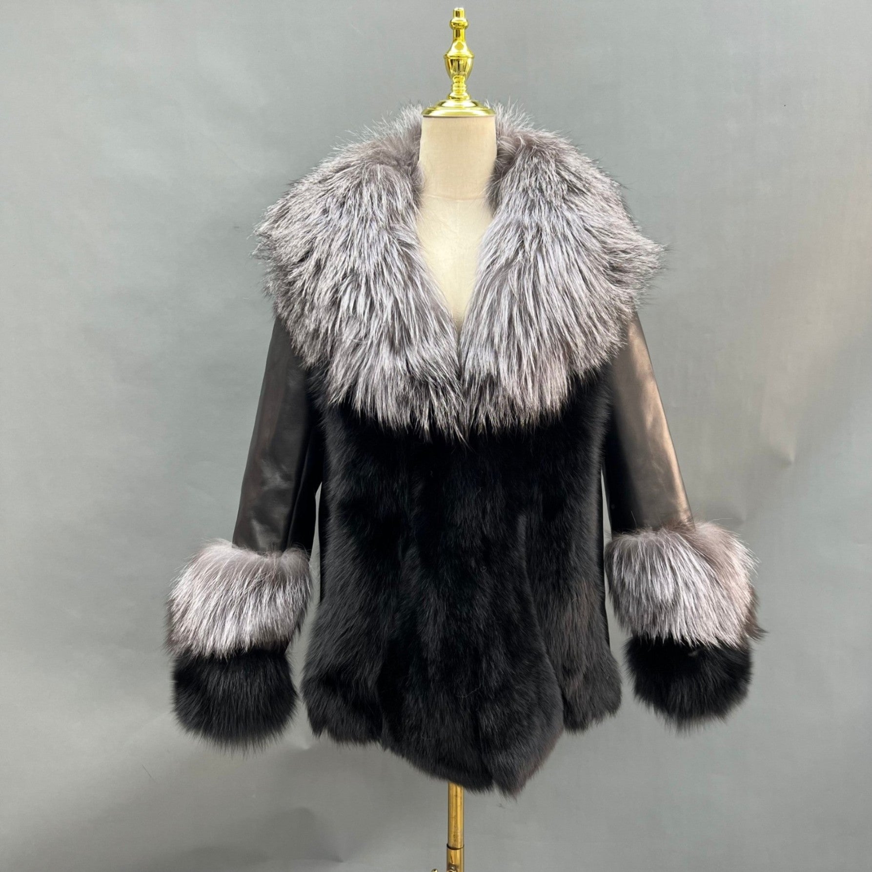 New Silver Fox Collar Patchwork Down Jacket - Janefur