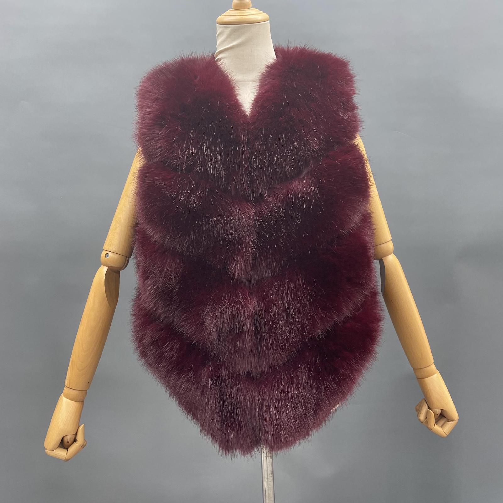 Women's Spring and Autumn Diagonal Striped Faux Fur Vest Solid Color Eco Fur Waistcoat - Janefur