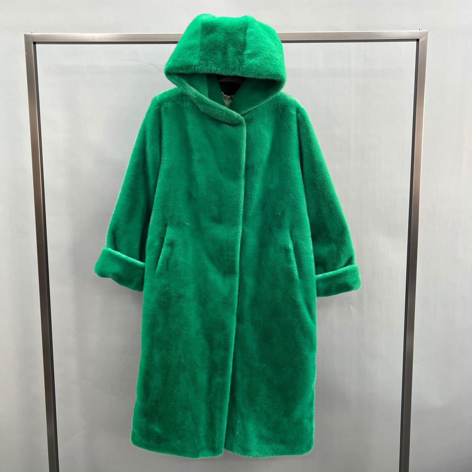Women's Winter Fashion Windproof Hooded Pure Color Imitation Mink Eco Fur Coat - Janefur